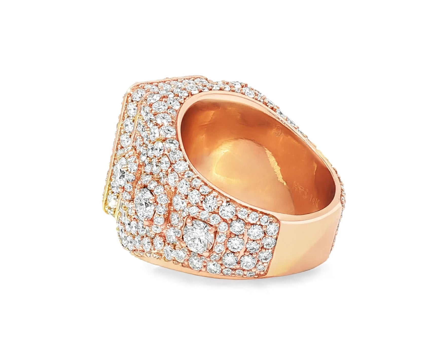 14k Gold Diamond Emerald-Cut Halo Dome Ring 9.41ct – lifestyle 2813