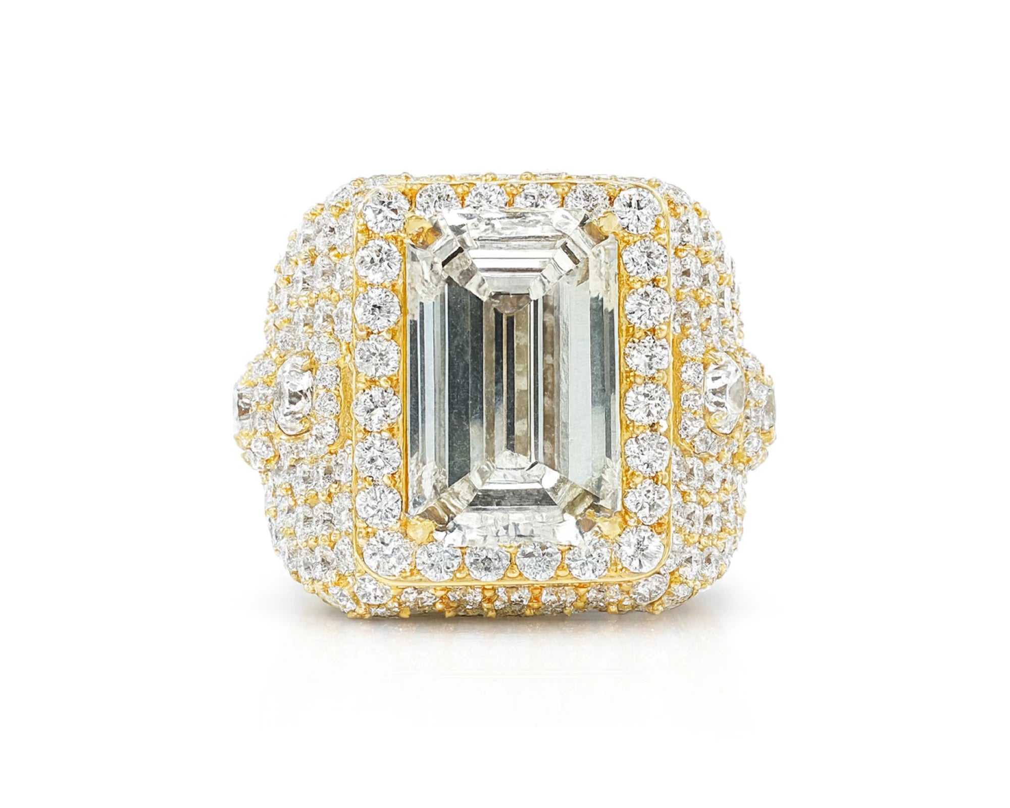 14k Gold Diamond Emerald-Cut Halo Dome Ring 9.41ct – lifestyle 2816