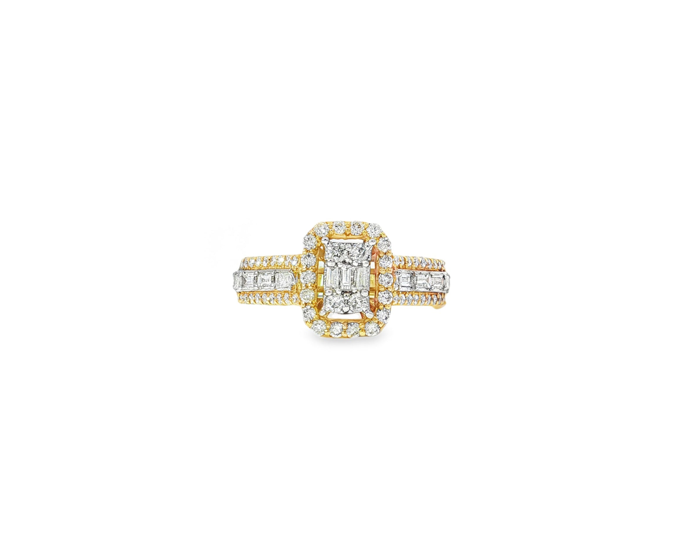 14k Gold Diamond Emerald - Cut Halo Ring with Baguette Accents 1.00ct - AVI THE JEWELER