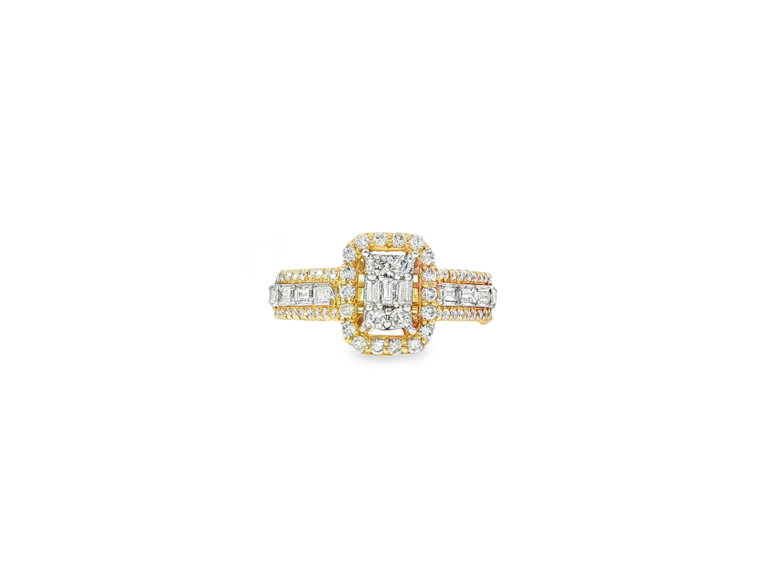 14k Gold Diamond Emerald - Cut Halo Ring with Baguette Accents 1.00ct - AVI THE JEWELER