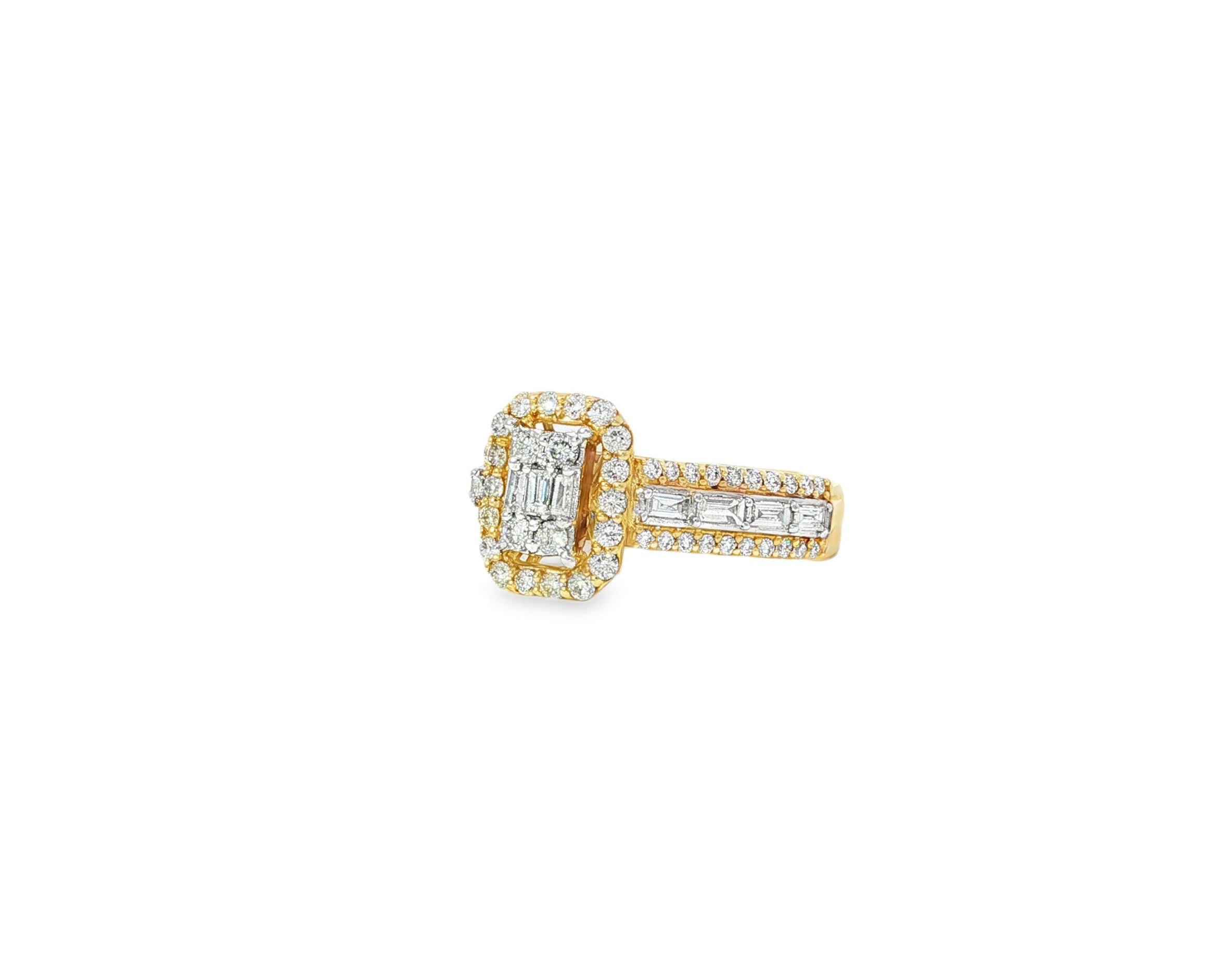 14k Gold Diamond Emerald - Cut Halo Ring with Baguette Accents 1.00ct - AVI THE JEWELER