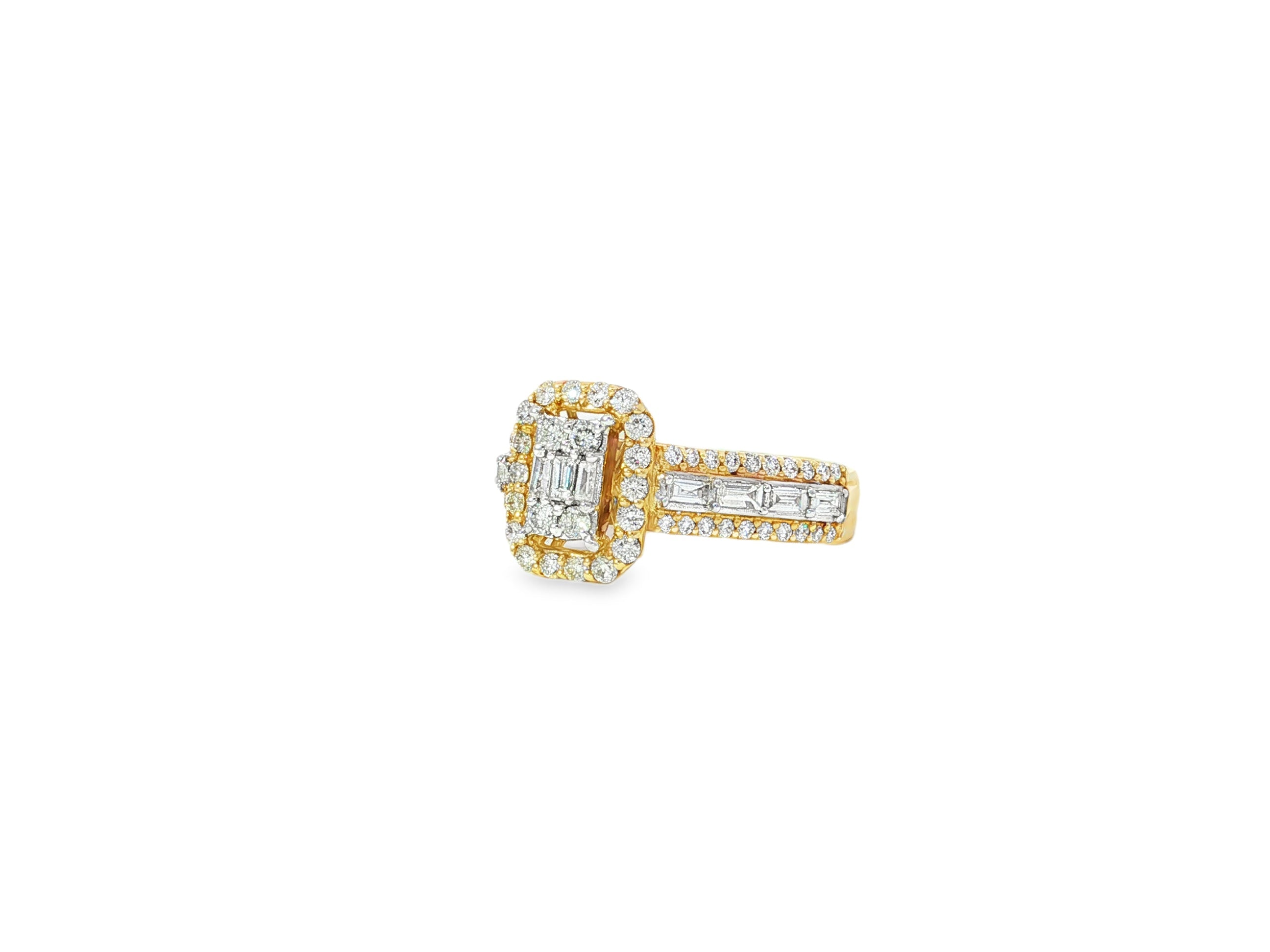 14k Gold Diamond Emerald - Cut Halo Ring with Baguette Accents 1.00ct - AVI THE JEWELER
