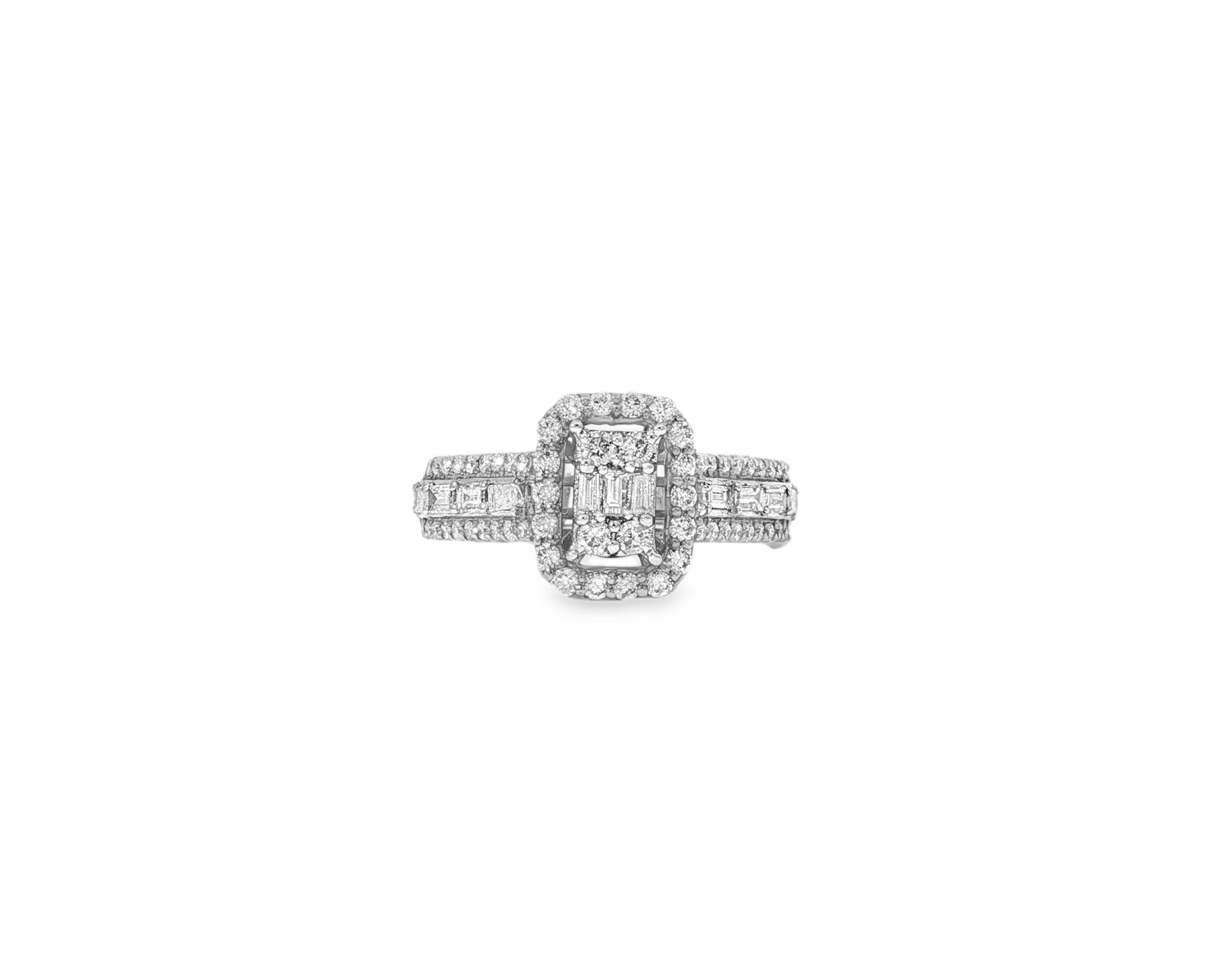 14k Gold Diamond Emerald - Cut Halo Ring with Baguette Accents 1.00ct - AVI THE JEWELER