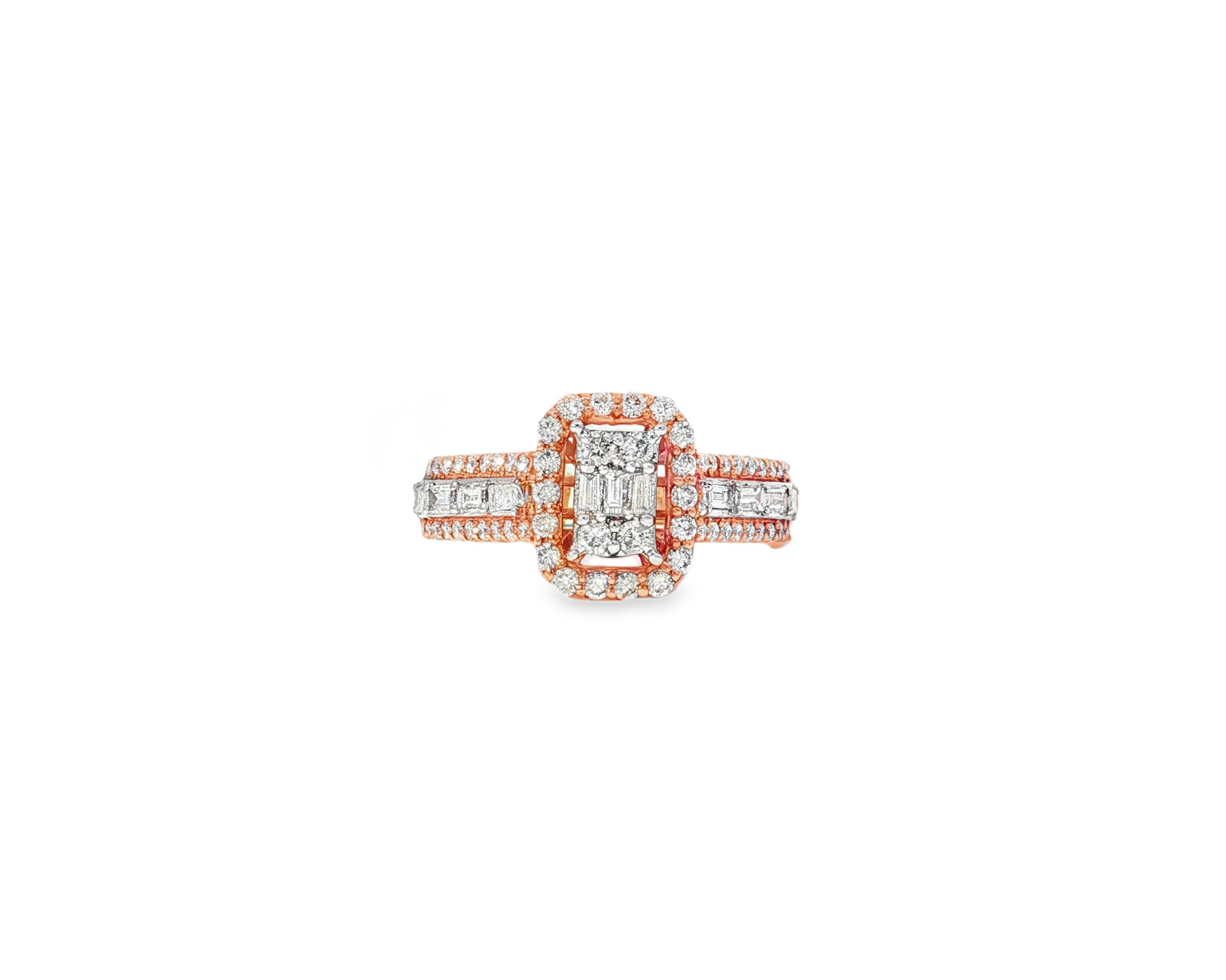 14k Gold Diamond Emerald - Cut Halo Ring with Baguette Accents 1.00ct - AVI THE JEWELER