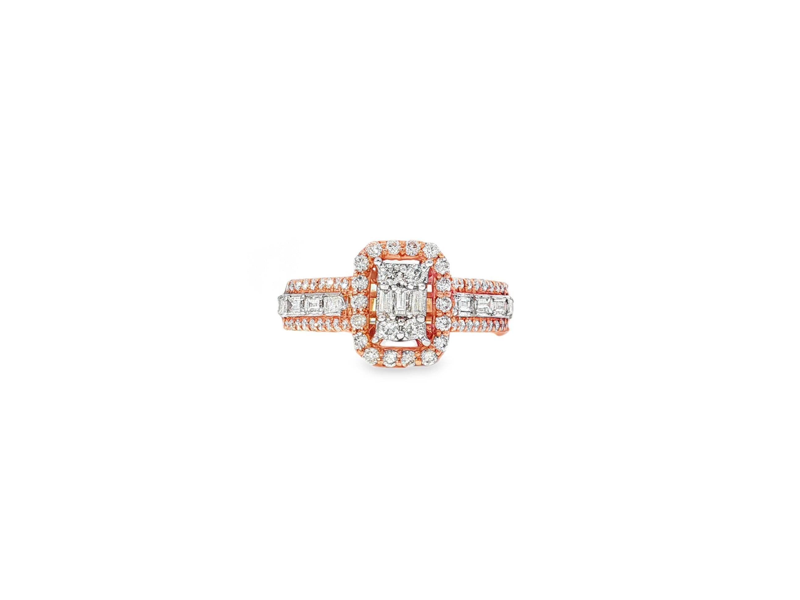 14k Gold Diamond Emerald - Cut Halo Ring with Baguette Accents 1.00ct - AVI THE JEWELER