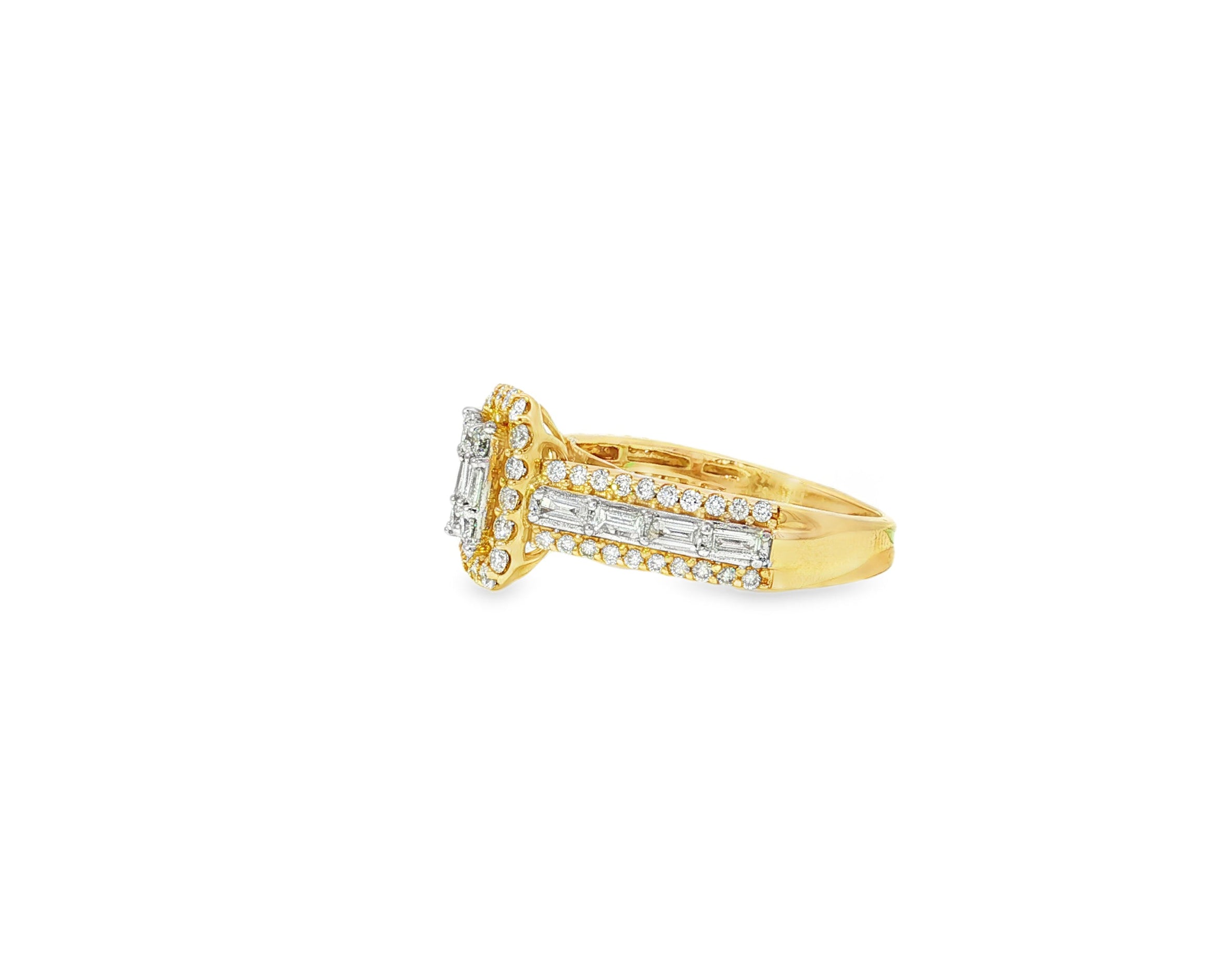 14k Gold Diamond Emerald - Cut Halo Ring with Baguette Accents 1.00ct - AVI THE JEWELER