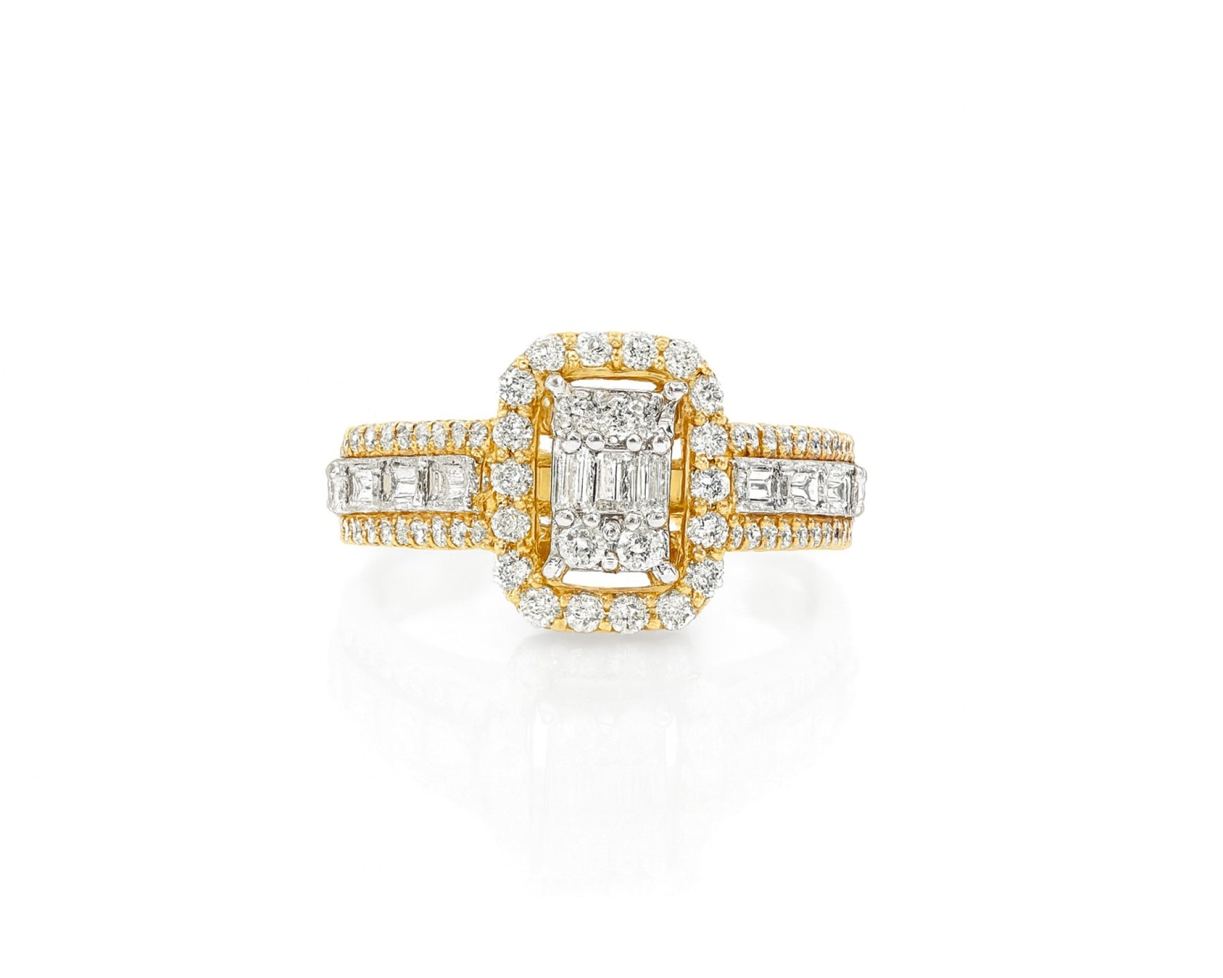 14k Gold Diamond Emerald-Cut Halo Ring with Baguette Accents 1.00ct – lifestyle 1063