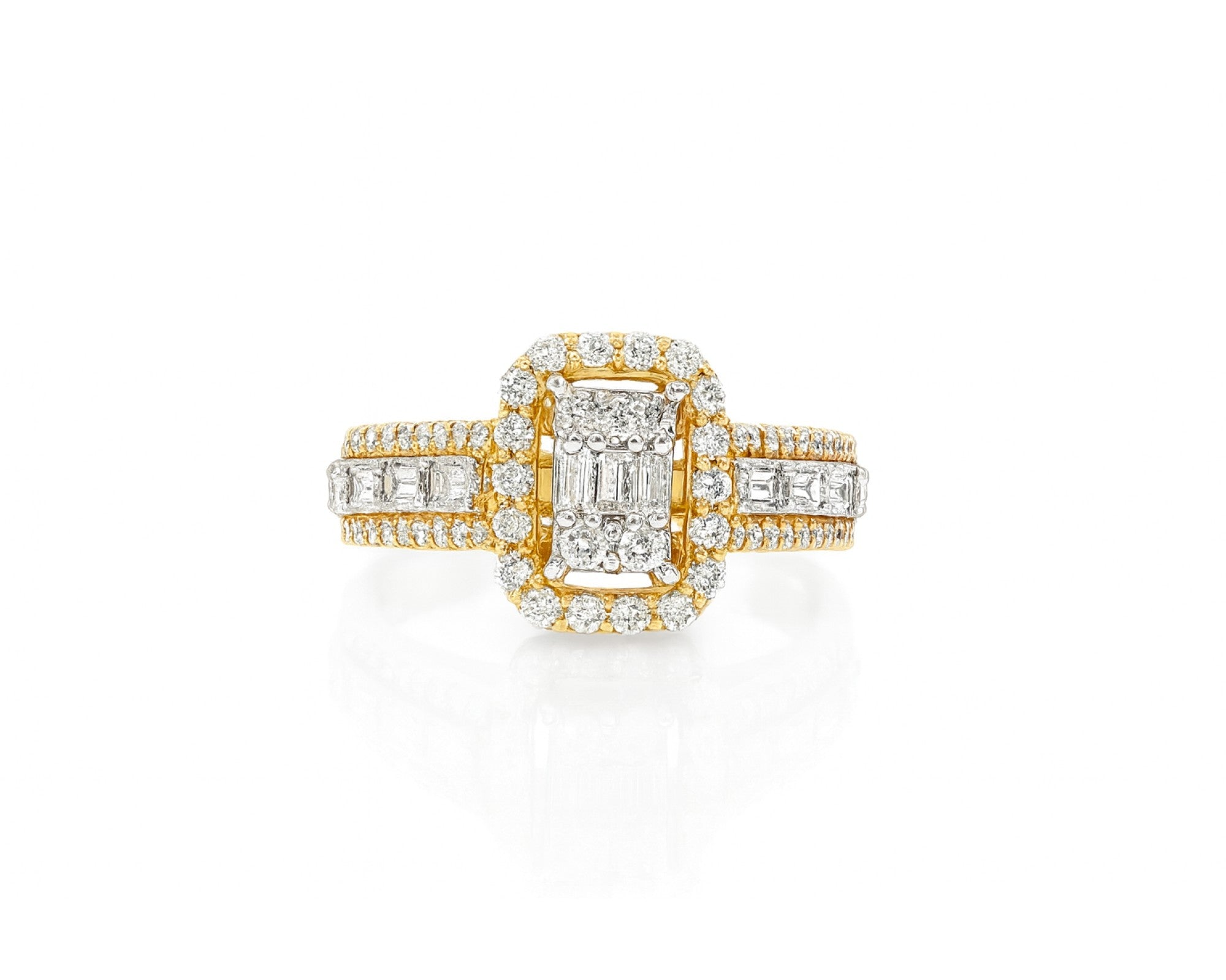 14k Gold Diamond Emerald-Cut Halo Ring with Baguette Accents 1.00ct – lifestyle 1063