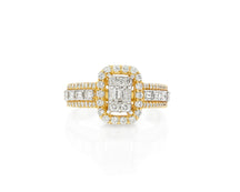 14k Gold Diamond Emerald-Cut Halo Ring with Baguette Accents 1.00ct