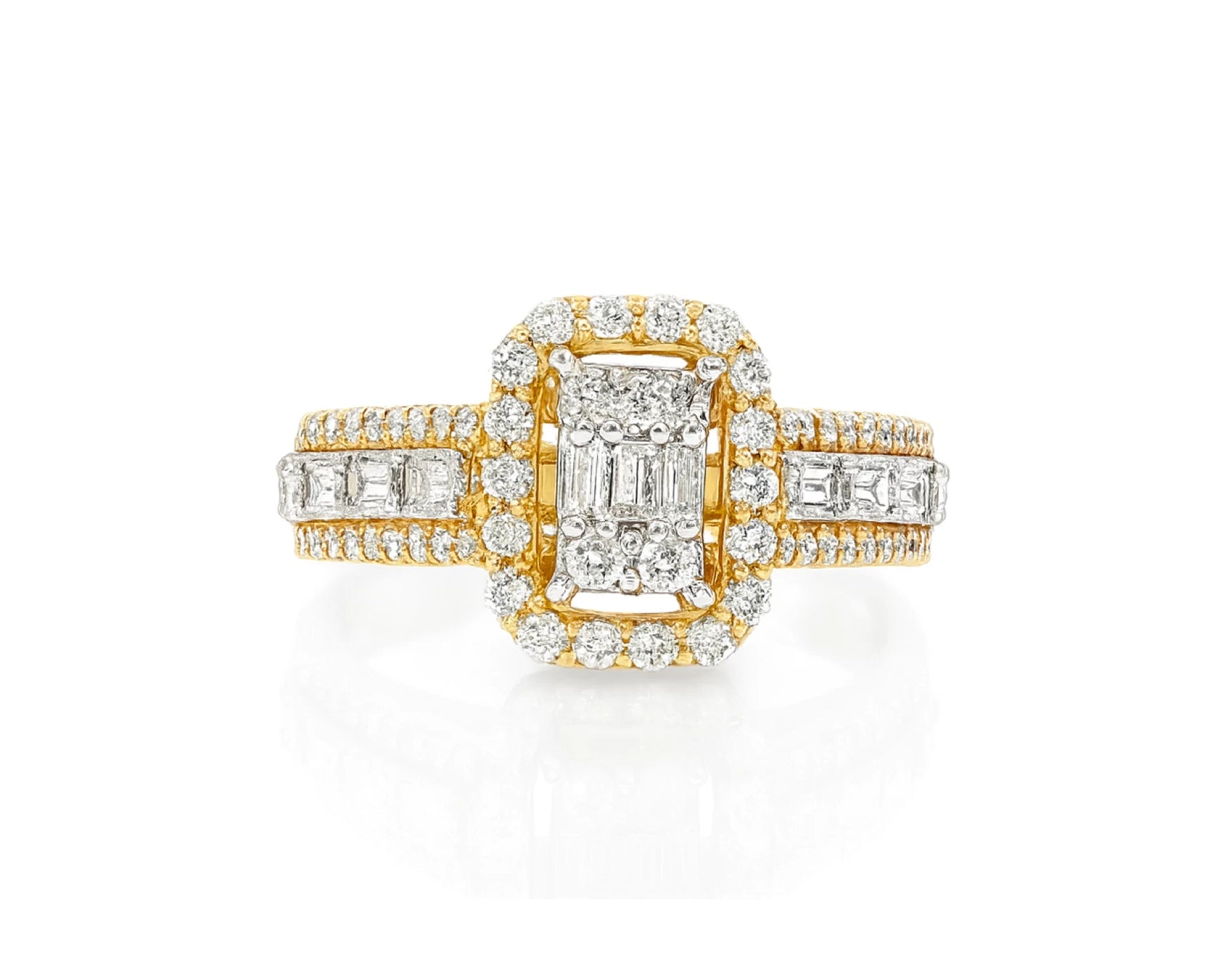 14k Gold Diamond Emerald-Cut Halo Ring with Baguette Accents 1.00ct – lifestyle 1063