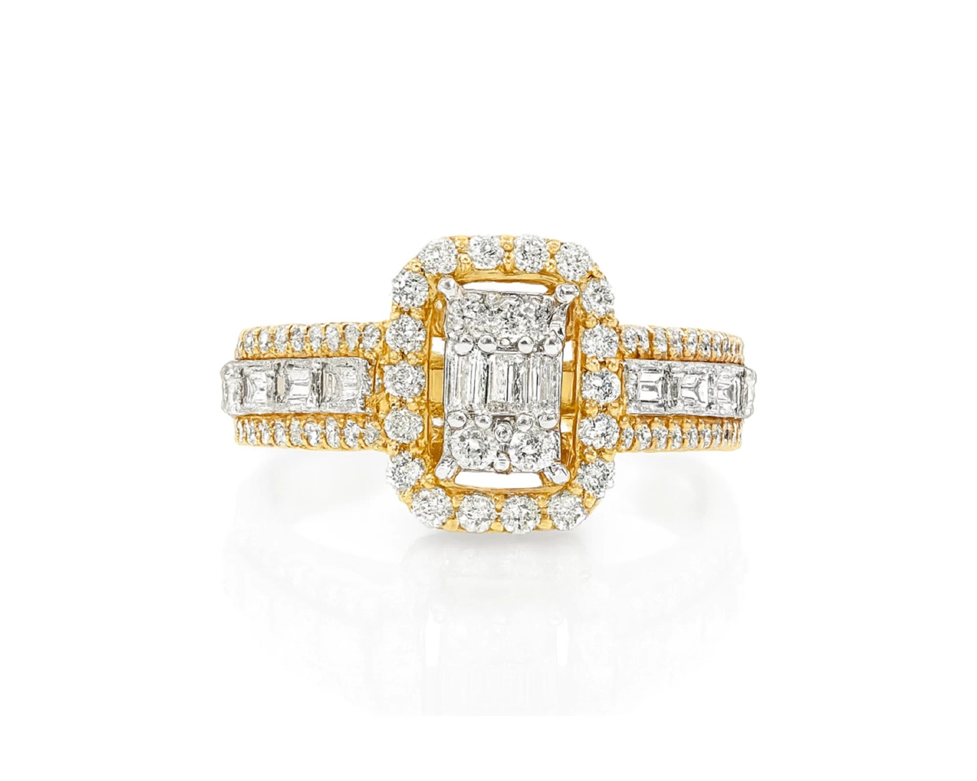14k Gold Diamond Emerald-Cut Halo Ring with Baguette Accents 1.00ct – lifestyle 1063