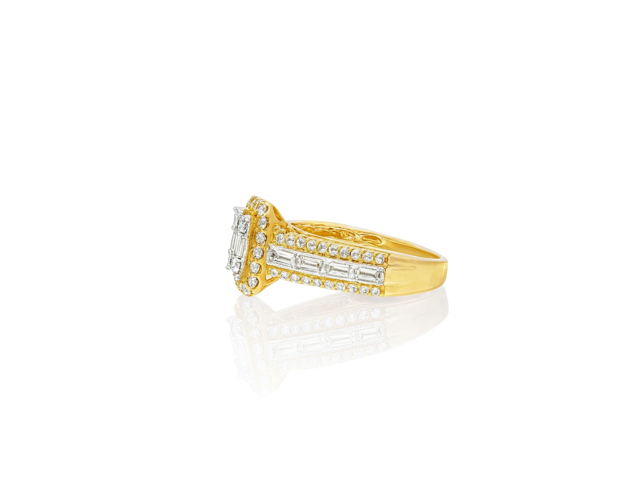 14k Gold Diamond Emerald-Cut Halo Ring with Baguette Accents 1.00ct – lifestyle 1064