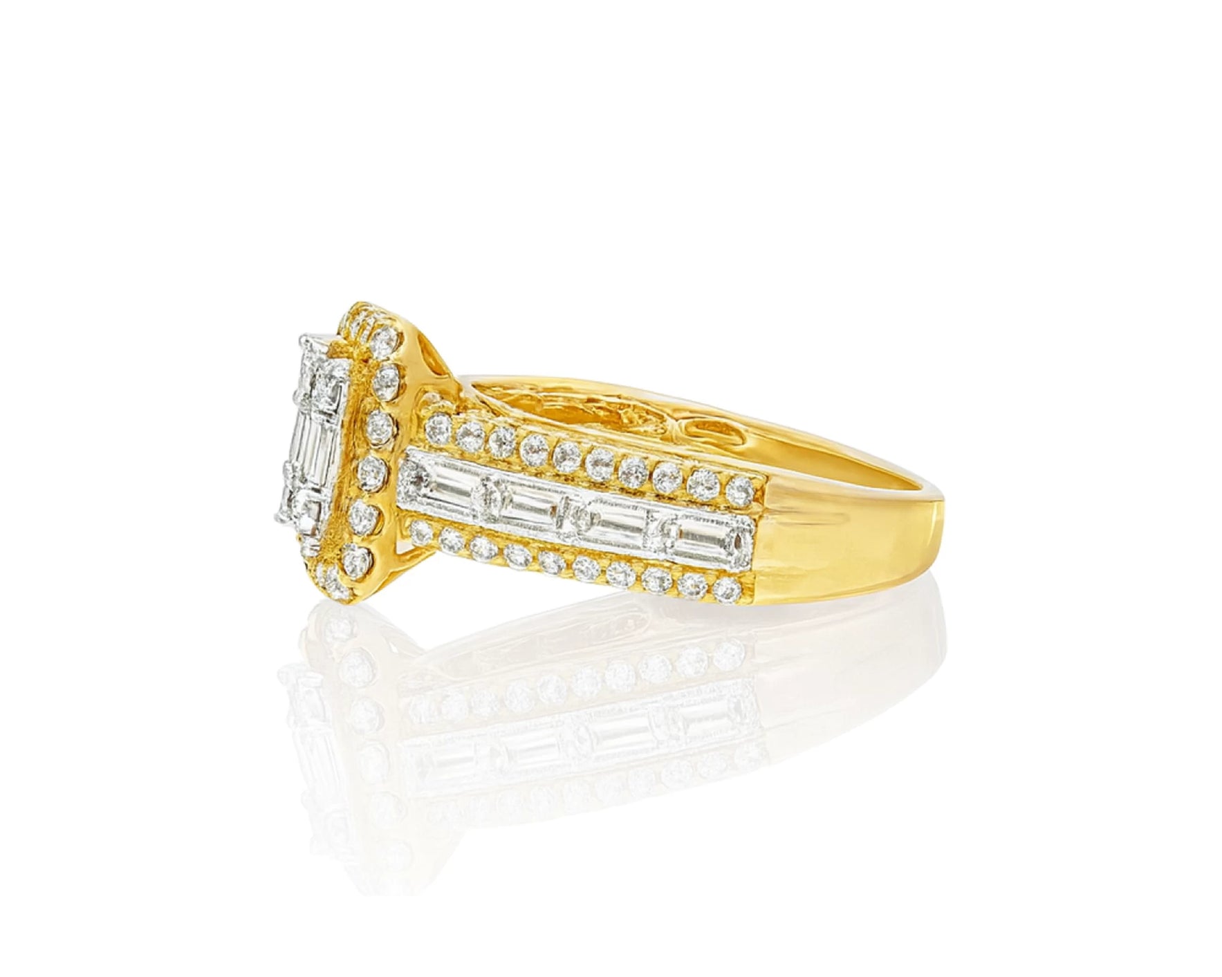 14k Gold Diamond Emerald-Cut Halo Ring with Baguette Accents 1.00ct – lifestyle 1064