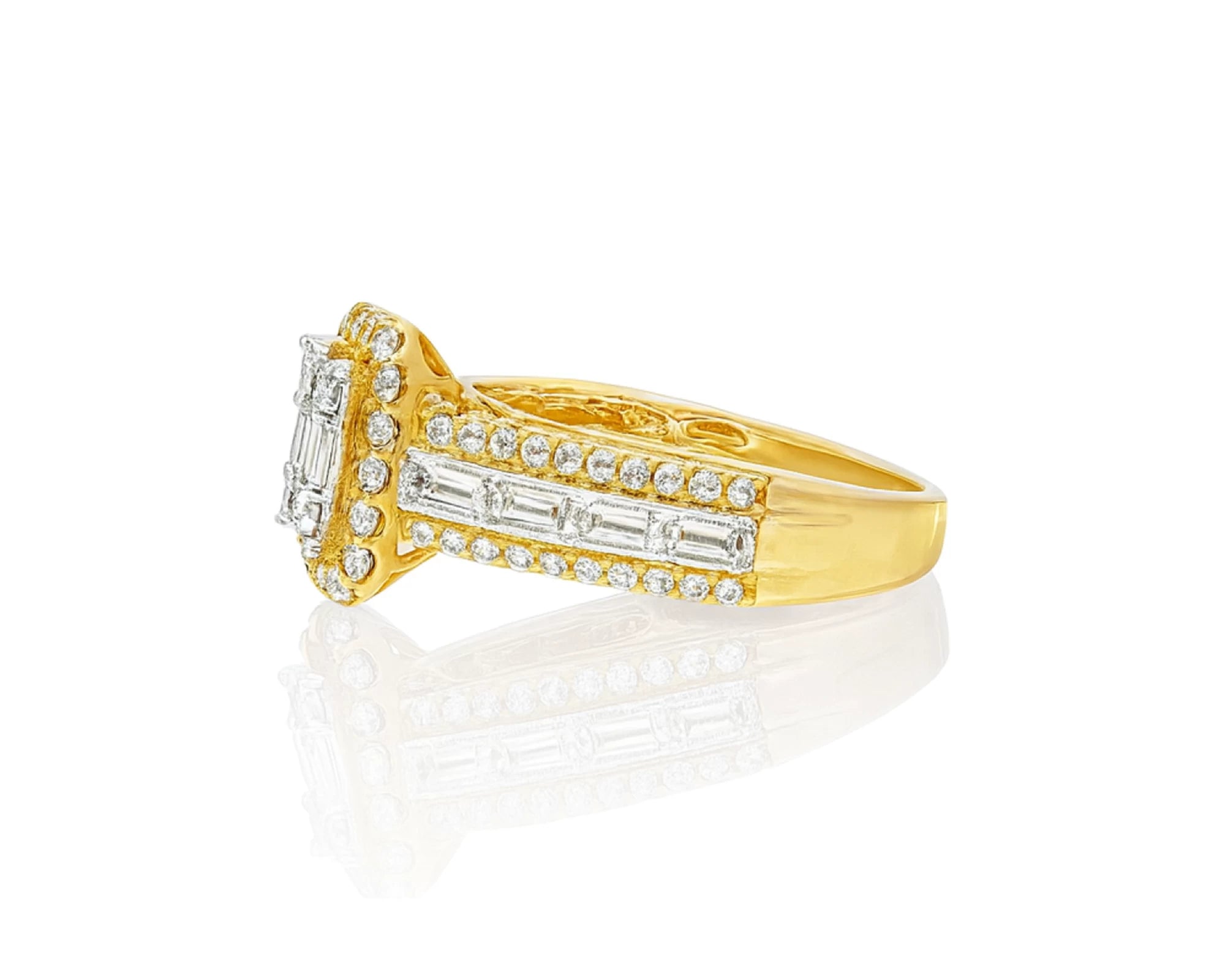 14k Gold Diamond Emerald-Cut Halo Ring with Baguette Accents 1.00ct – lifestyle 1064