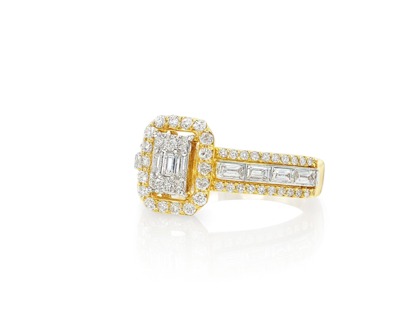 14k Gold Diamond Emerald-Cut Halo Ring with Baguette Accents 1.00ct – lifestyle 1065