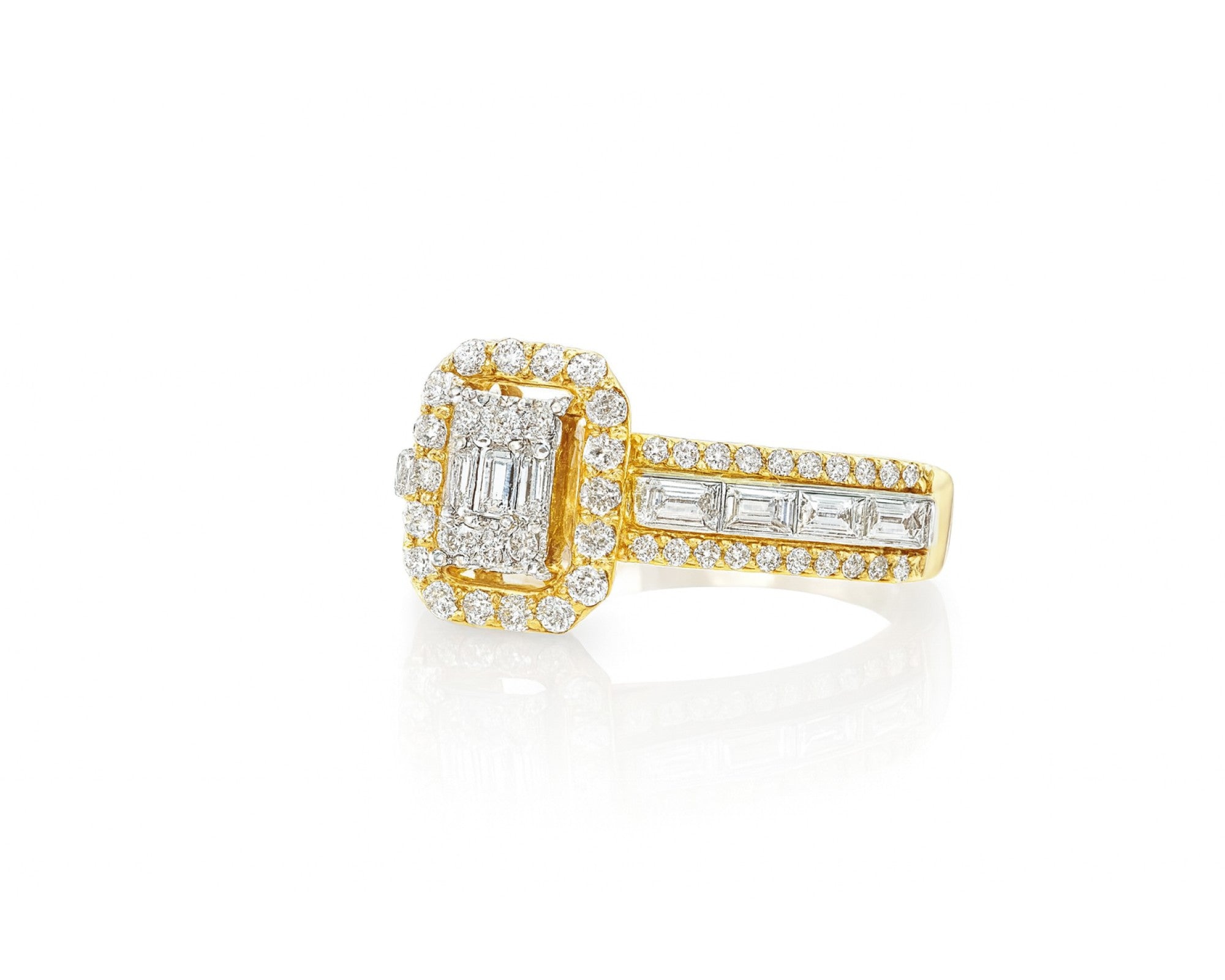 14k Gold Diamond Emerald-Cut Halo Ring with Baguette Accents 1.00ct – lifestyle 1065