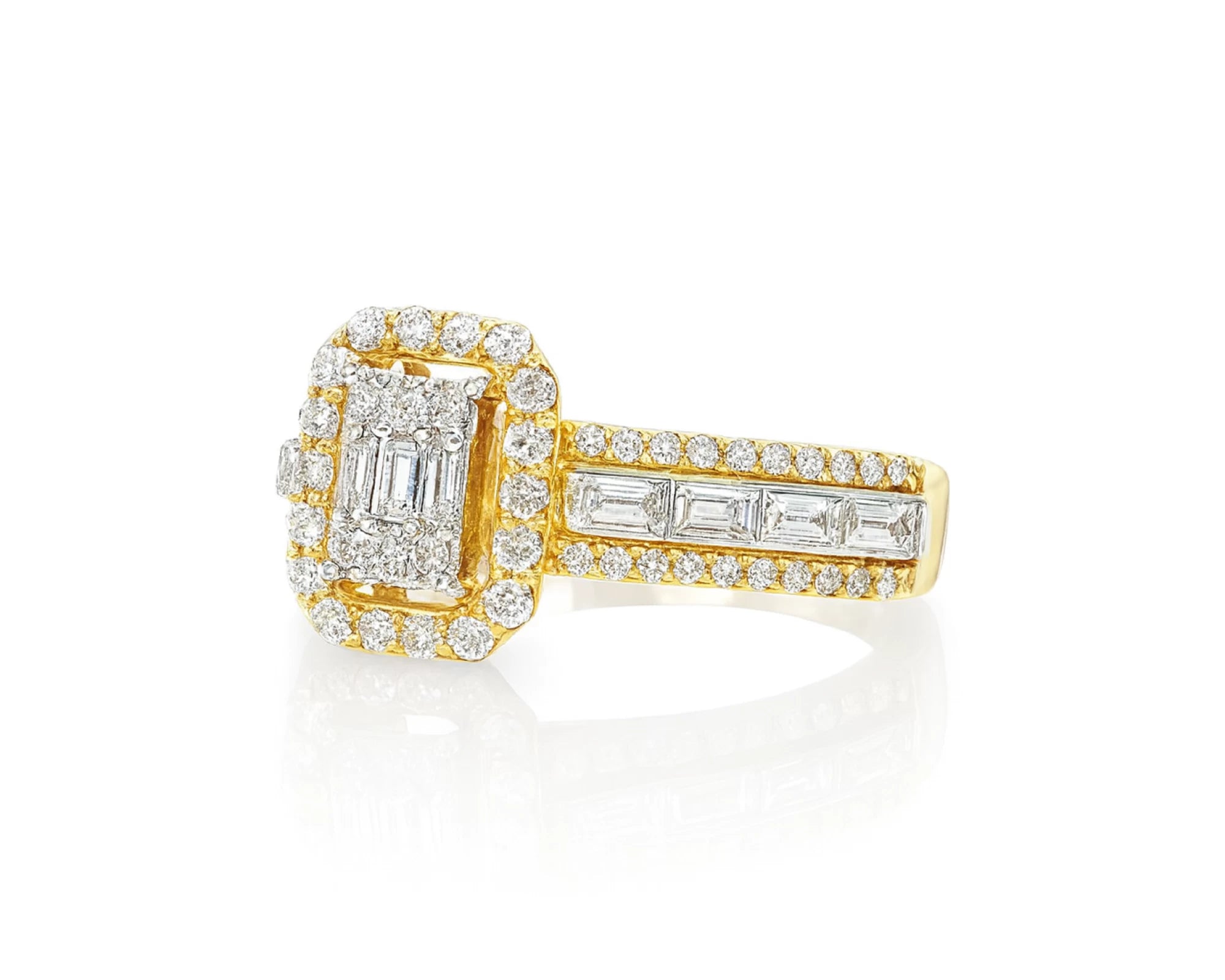 14k Gold Diamond Emerald-Cut Halo Ring with Baguette Accents 1.00ct – lifestyle 1065