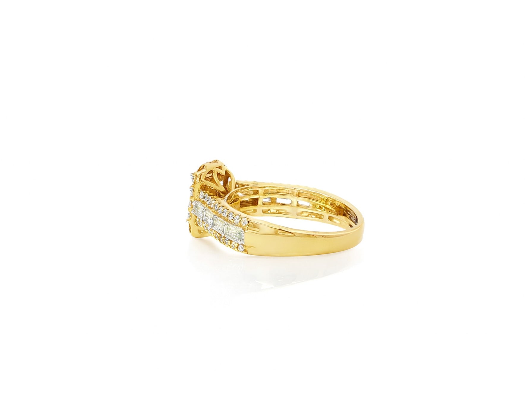 14k Gold Diamond Emerald-Cut Halo Ring with Baguette Accents 1.00ct – lifestyle 1066