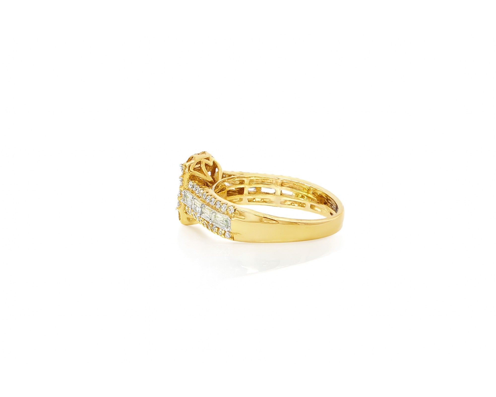 14k Gold Diamond Emerald-Cut Halo Ring with Baguette Accents 1.00ct – lifestyle 1066