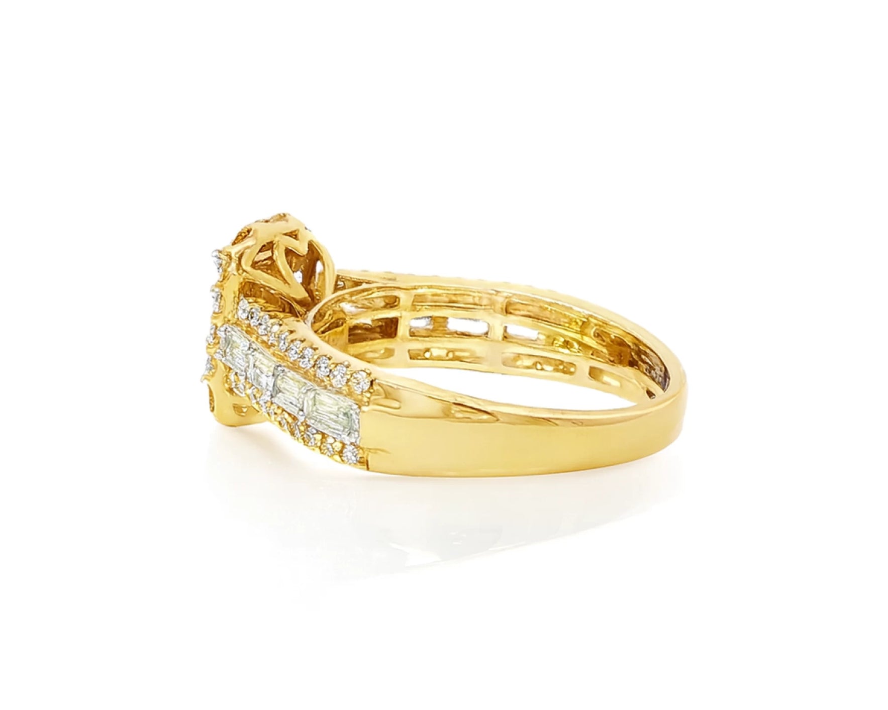 14k Gold Diamond Emerald-Cut Halo Ring with Baguette Accents 1.00ct – lifestyle 1066
