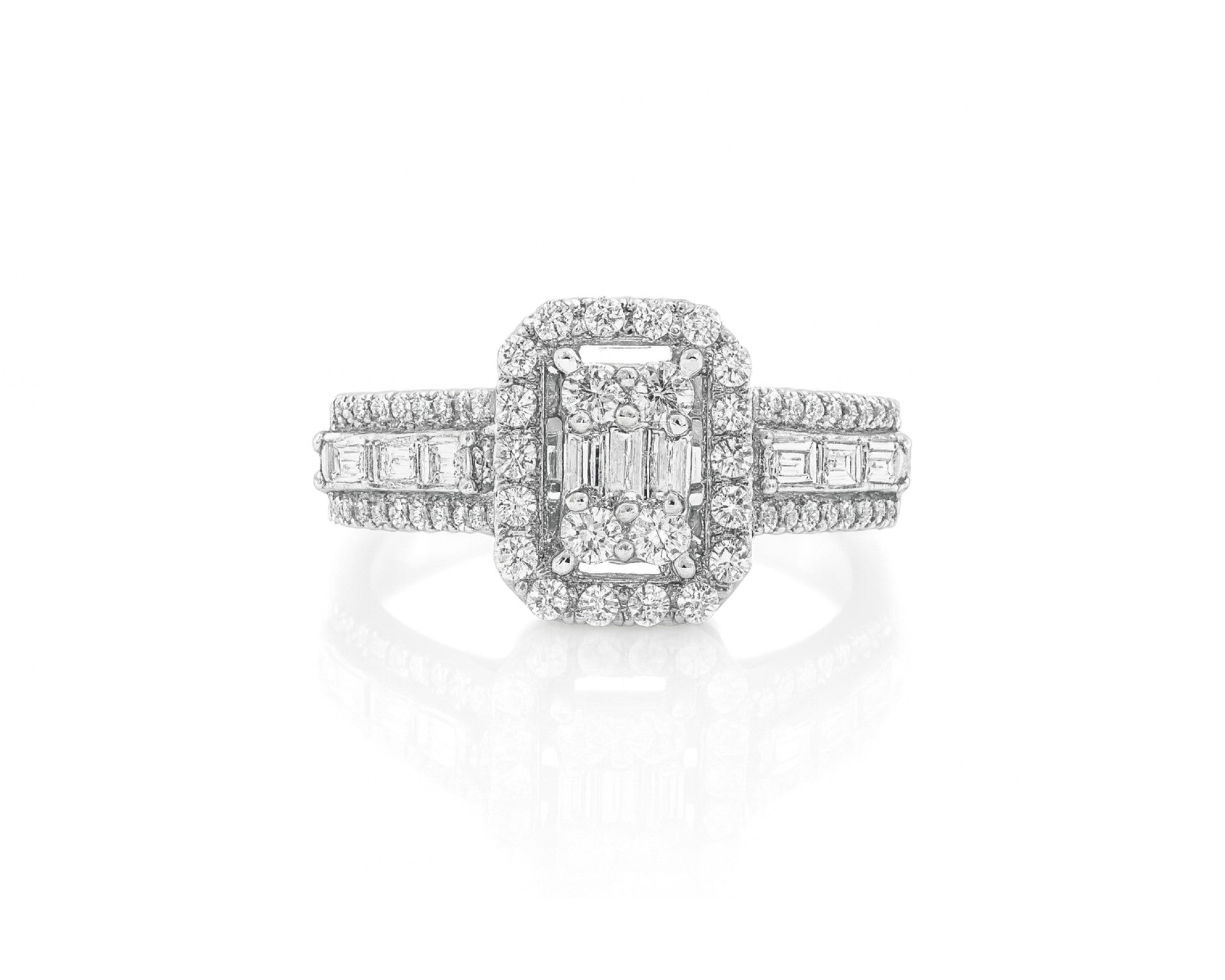 14k Gold Diamond Emerald-Cut Halo Ring with Baguette Accents 1.00ct – lifestyle 1068