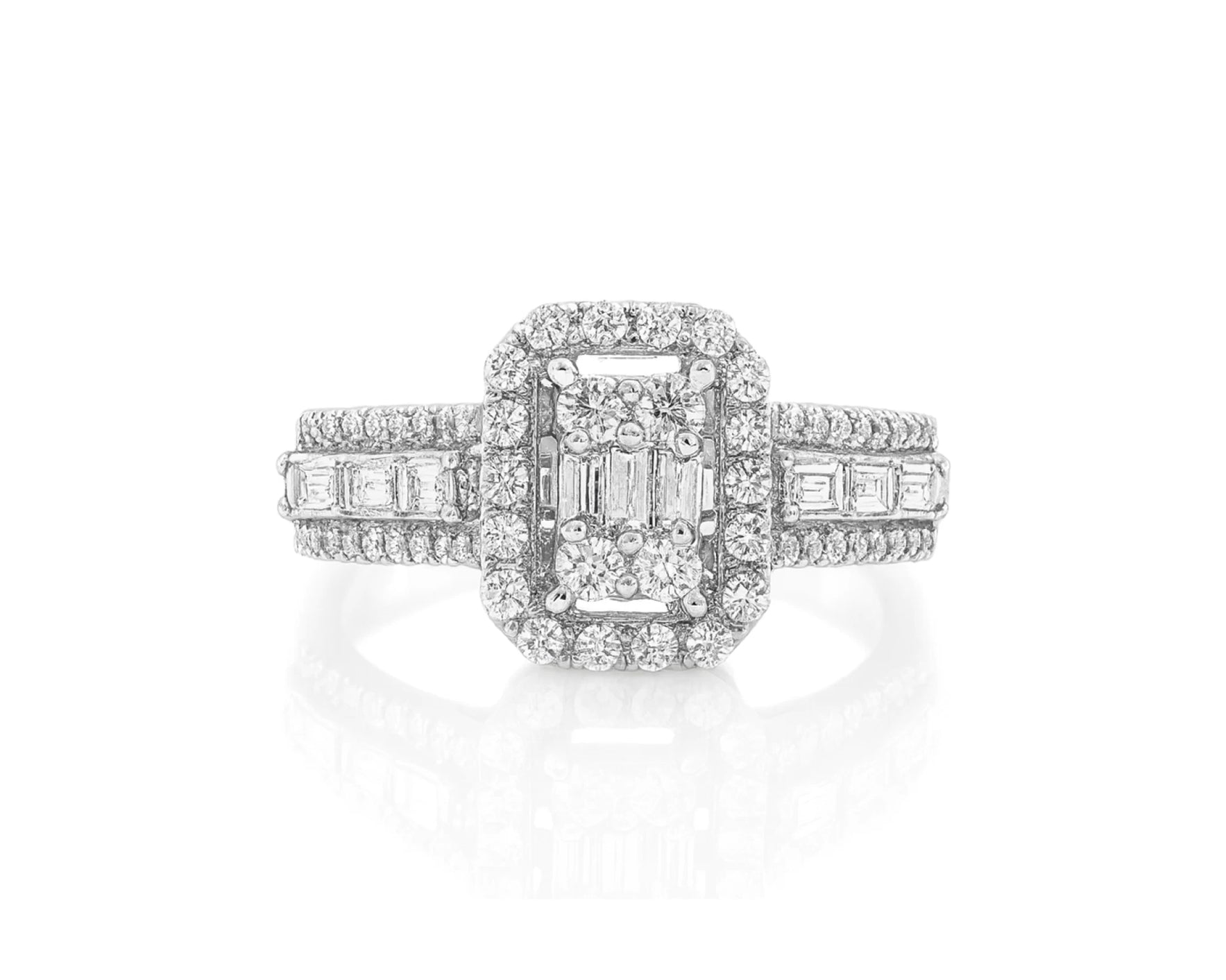 14k Gold Diamond Emerald-Cut Halo Ring with Baguette Accents 1.00ct – lifestyle 1068