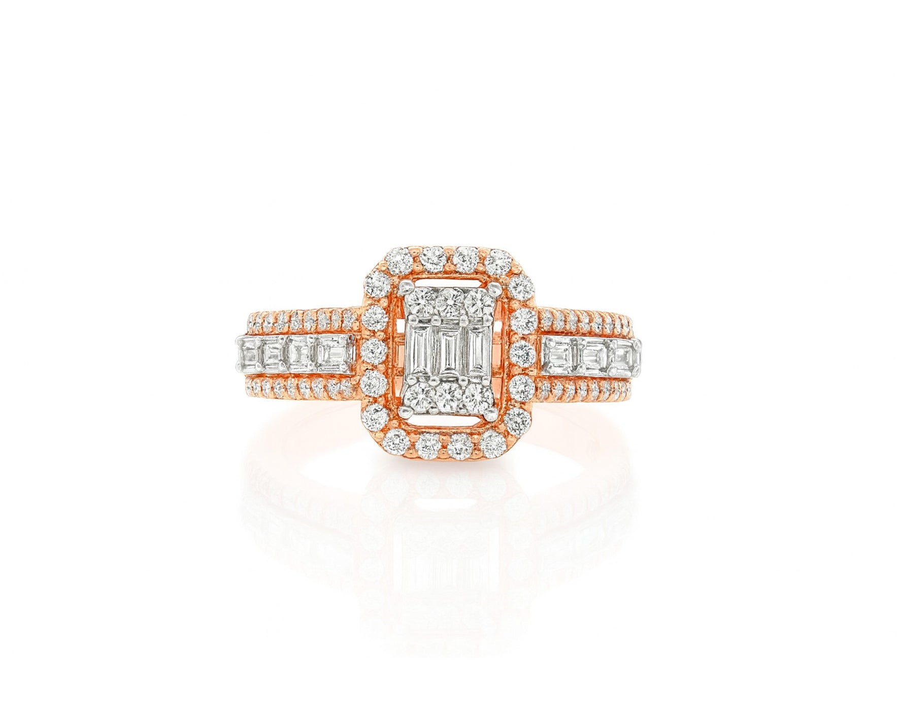 14k Gold Diamond Emerald-Cut Halo Ring with Baguette Accents 1.00ct – lifestyle 1295