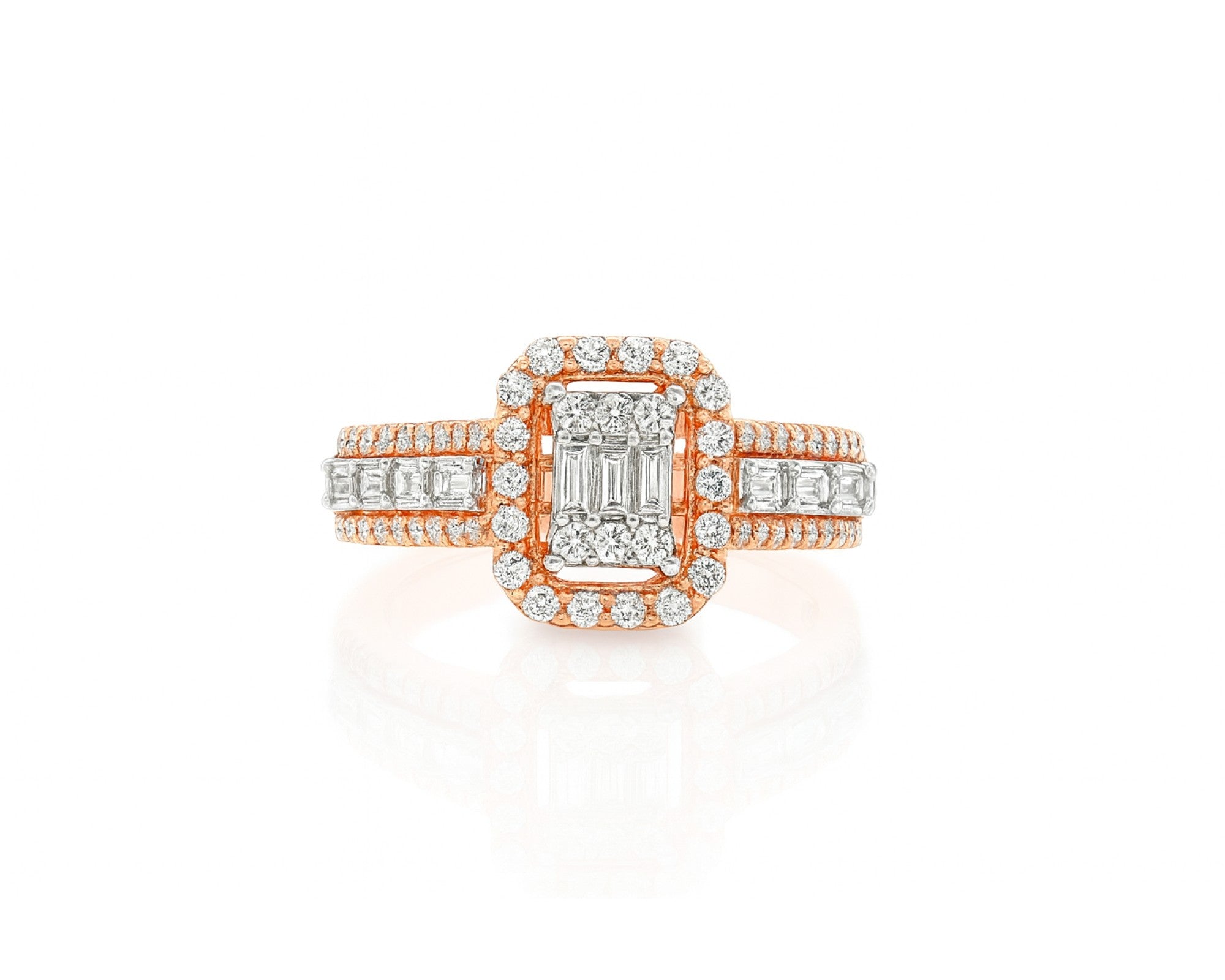 14k Gold Diamond Emerald-Cut Halo Ring with Baguette Accents 1.00ct – lifestyle 1295