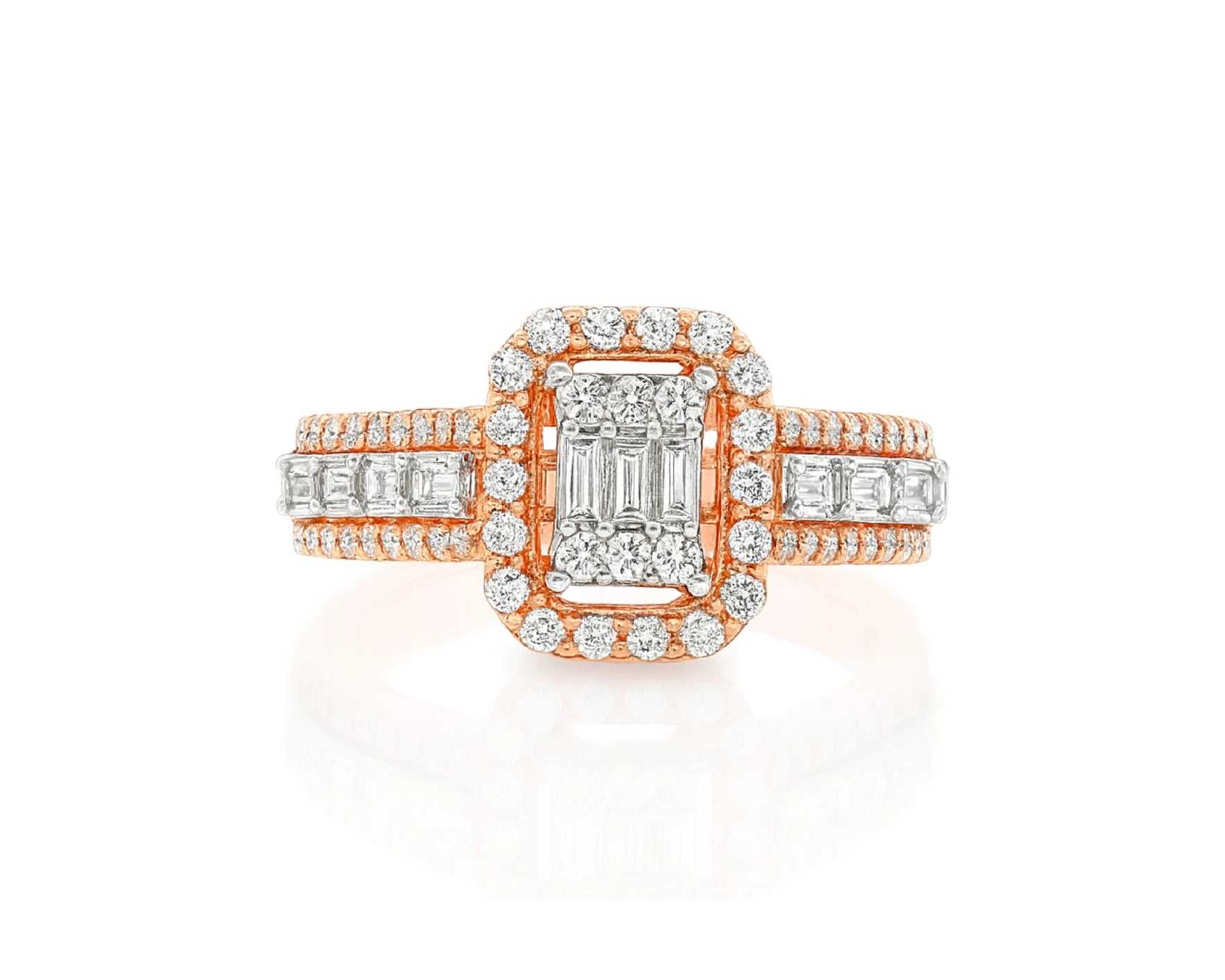 14k Gold Diamond Emerald-Cut Halo Ring with Baguette Accents 1.00ct – lifestyle 1295