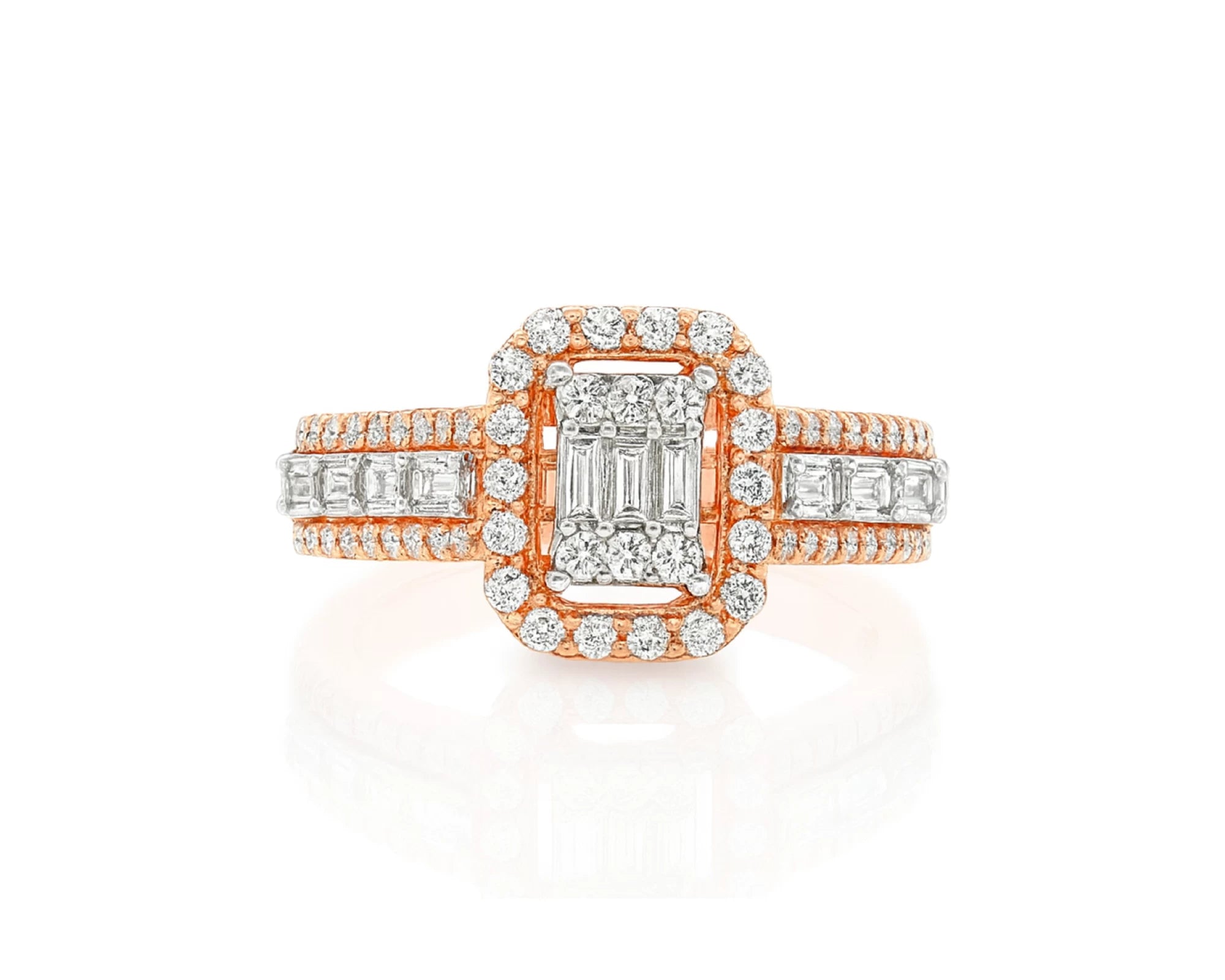14k Gold Diamond Emerald-Cut Halo Ring with Baguette Accents 1.00ct – lifestyle 1295