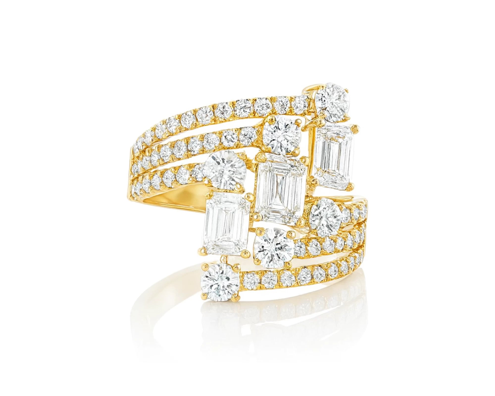 14K Gold Diamond Emerald & Round Multi Wrap Ring 2.65 CT – lifestyle 310
