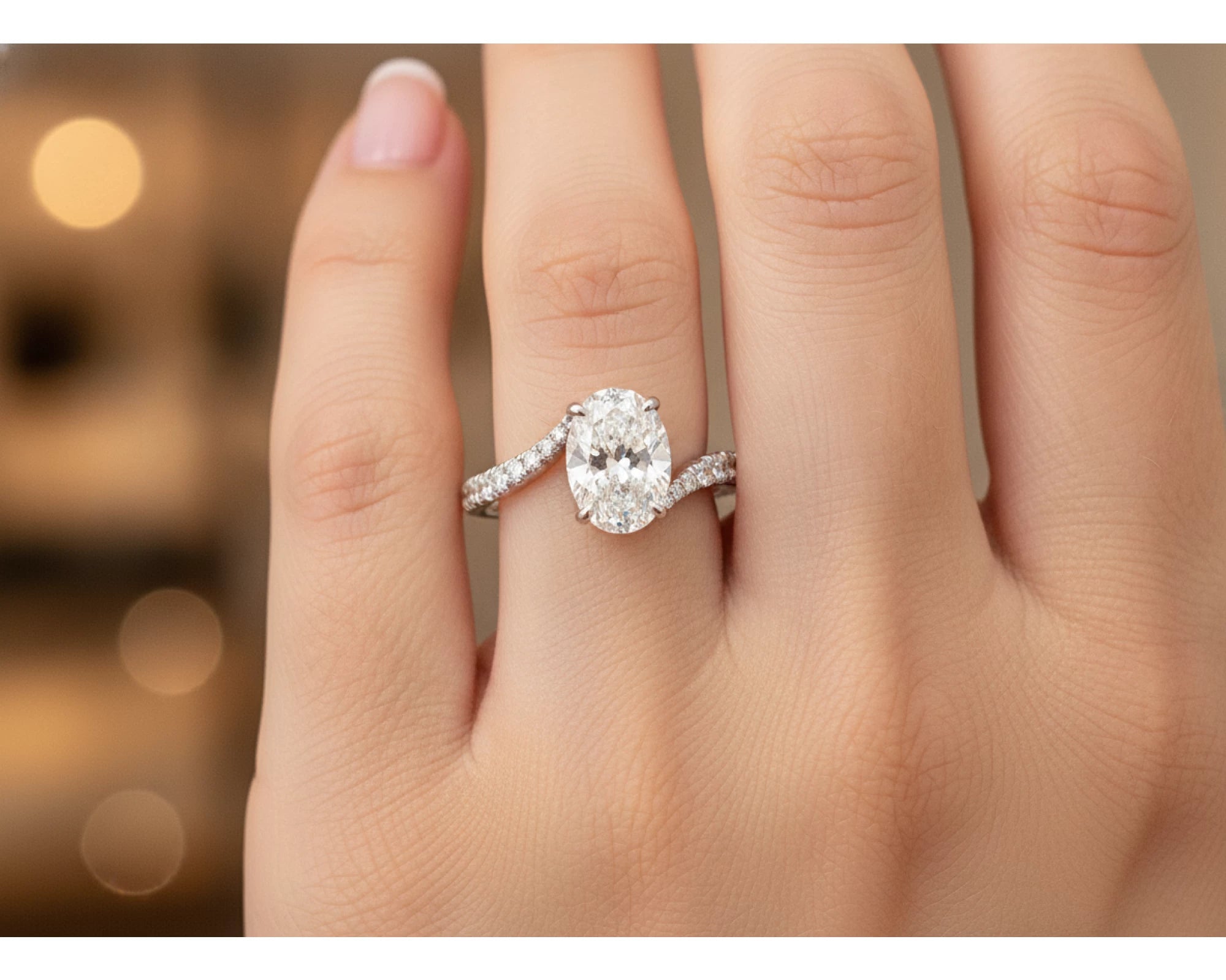 14k Gold Diamond Engagement Ring Oval-Cut Center & Twisted Pavé Band 2.60ct – lifestyle 2019