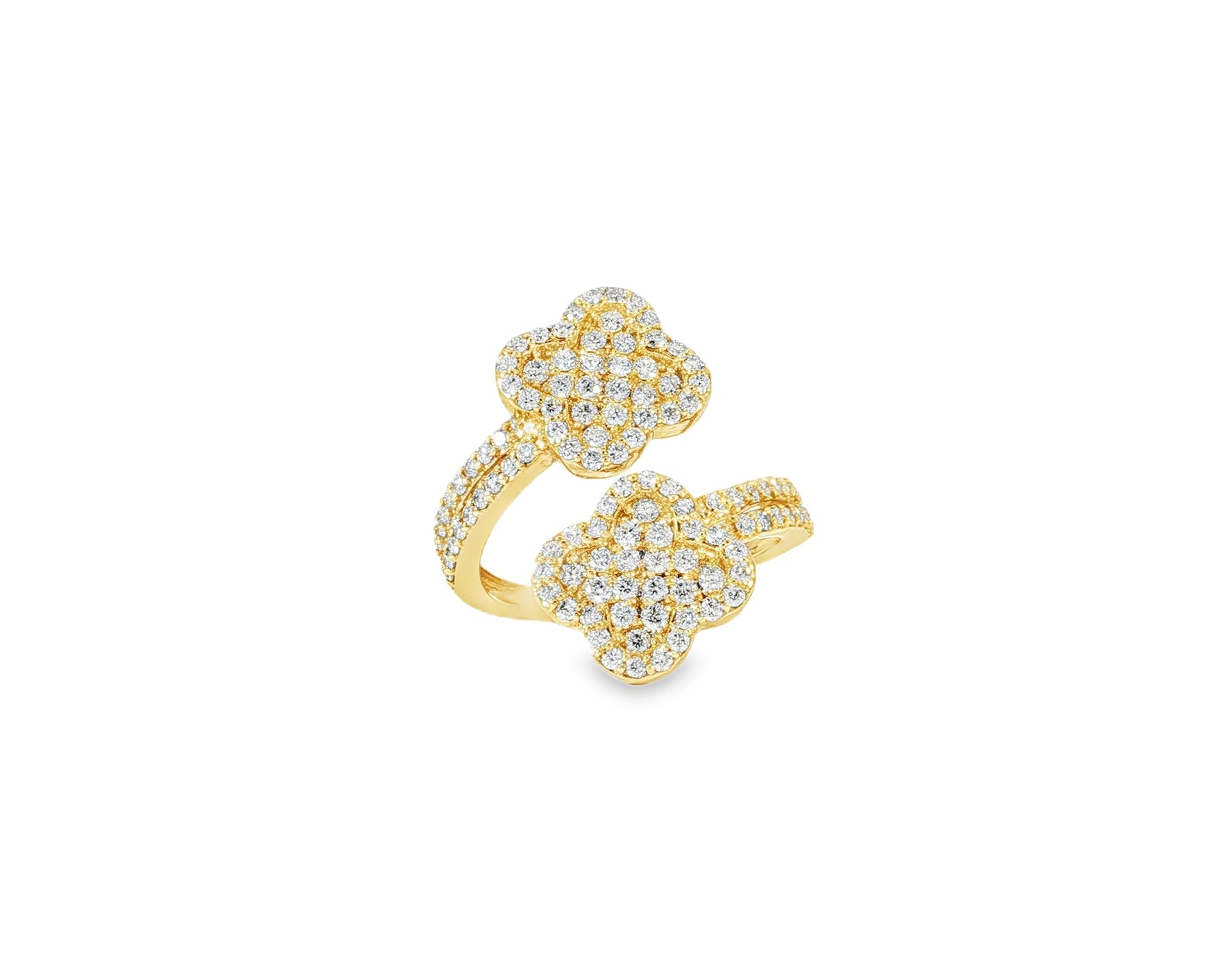 14k Gold Diamond Floral Bypass Ring with Pave Clover Design 1.25ct - AVI THE JEWELER