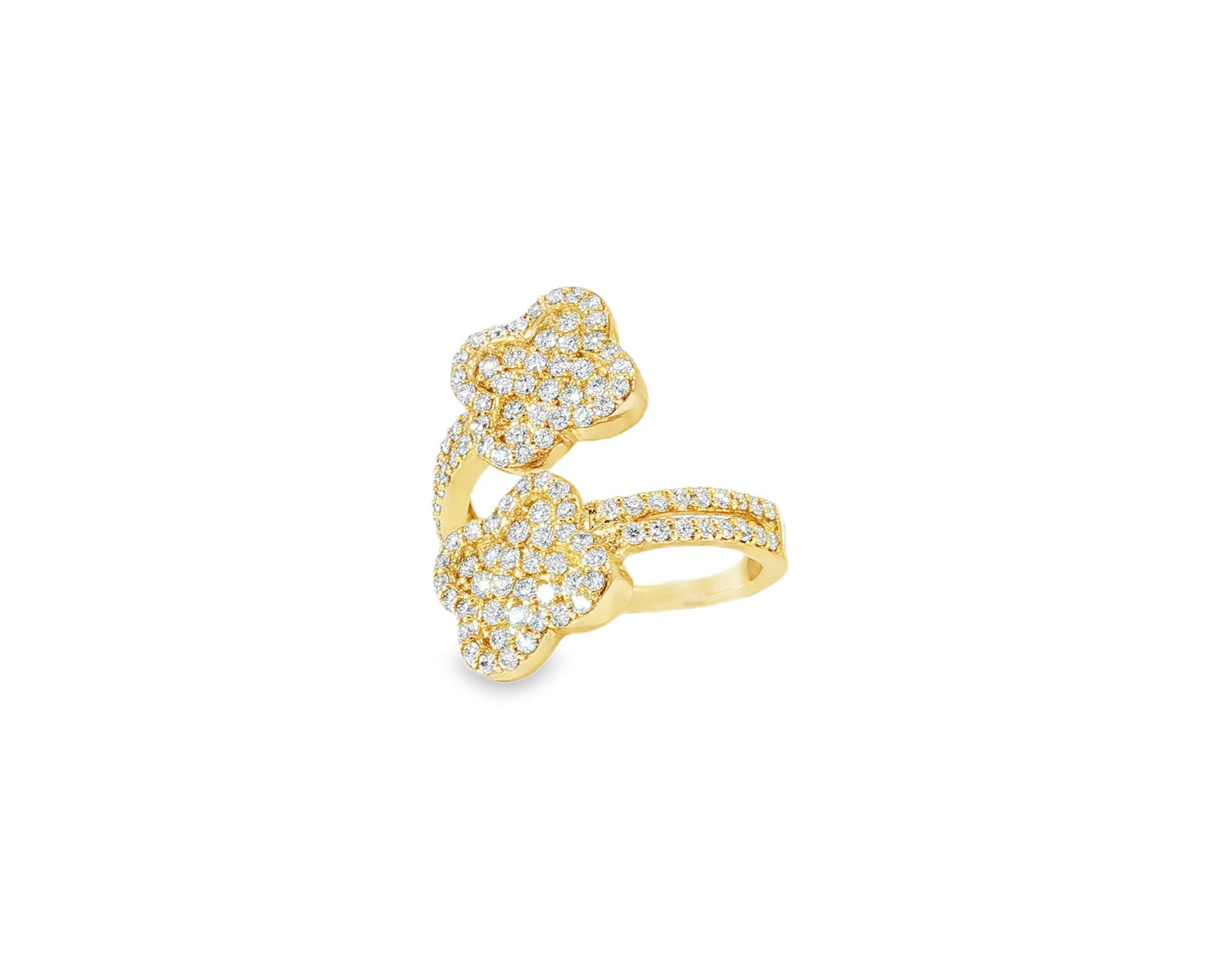 14k Gold Diamond Floral Bypass Ring with Pave Clover Design 1.25ct - AVI THE JEWELER