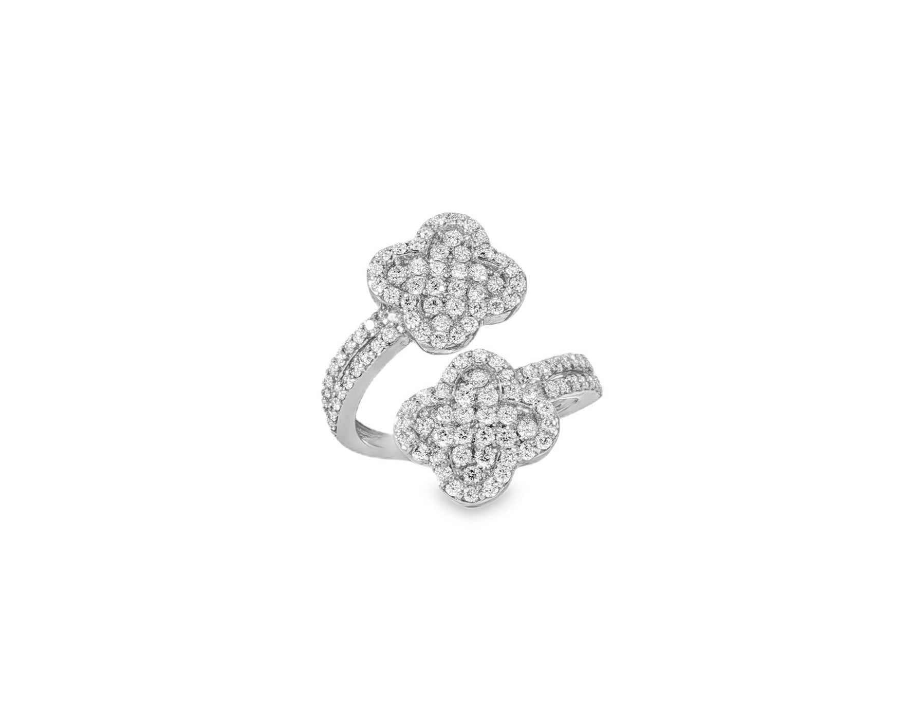 14k Gold Diamond Floral Bypass Ring with Pave Clover Design 1.25ct - AVI THE JEWELER