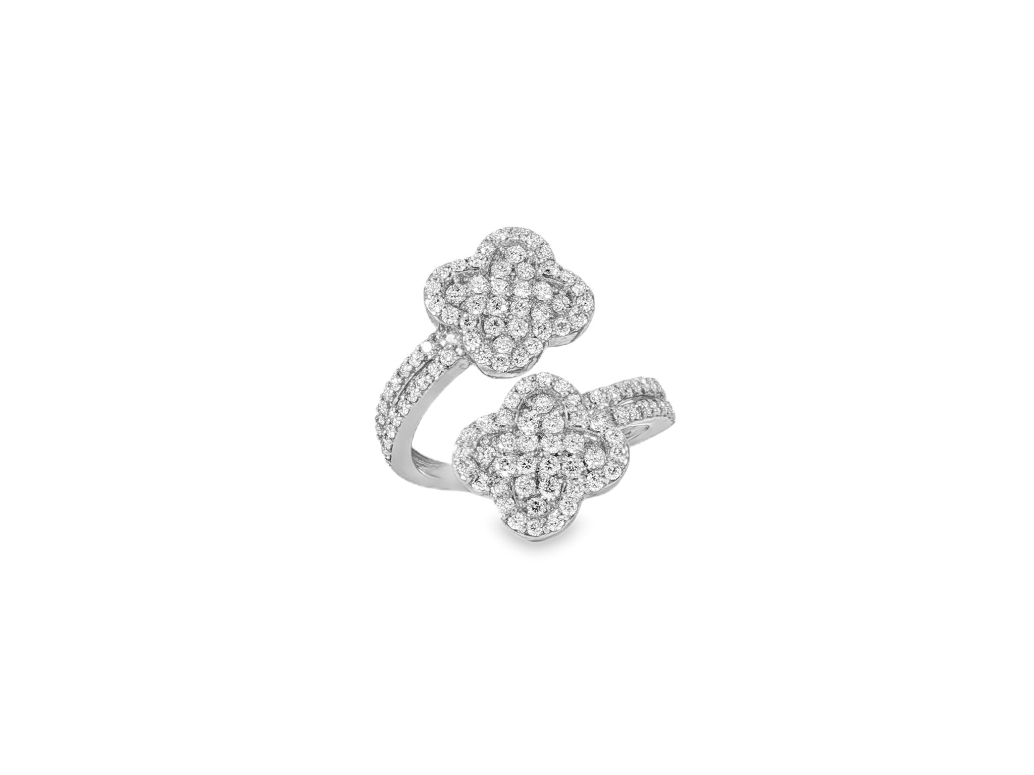 14k Gold Diamond Floral Bypass Ring with Pave Clover Design 1.25ct - AVI THE JEWELER
