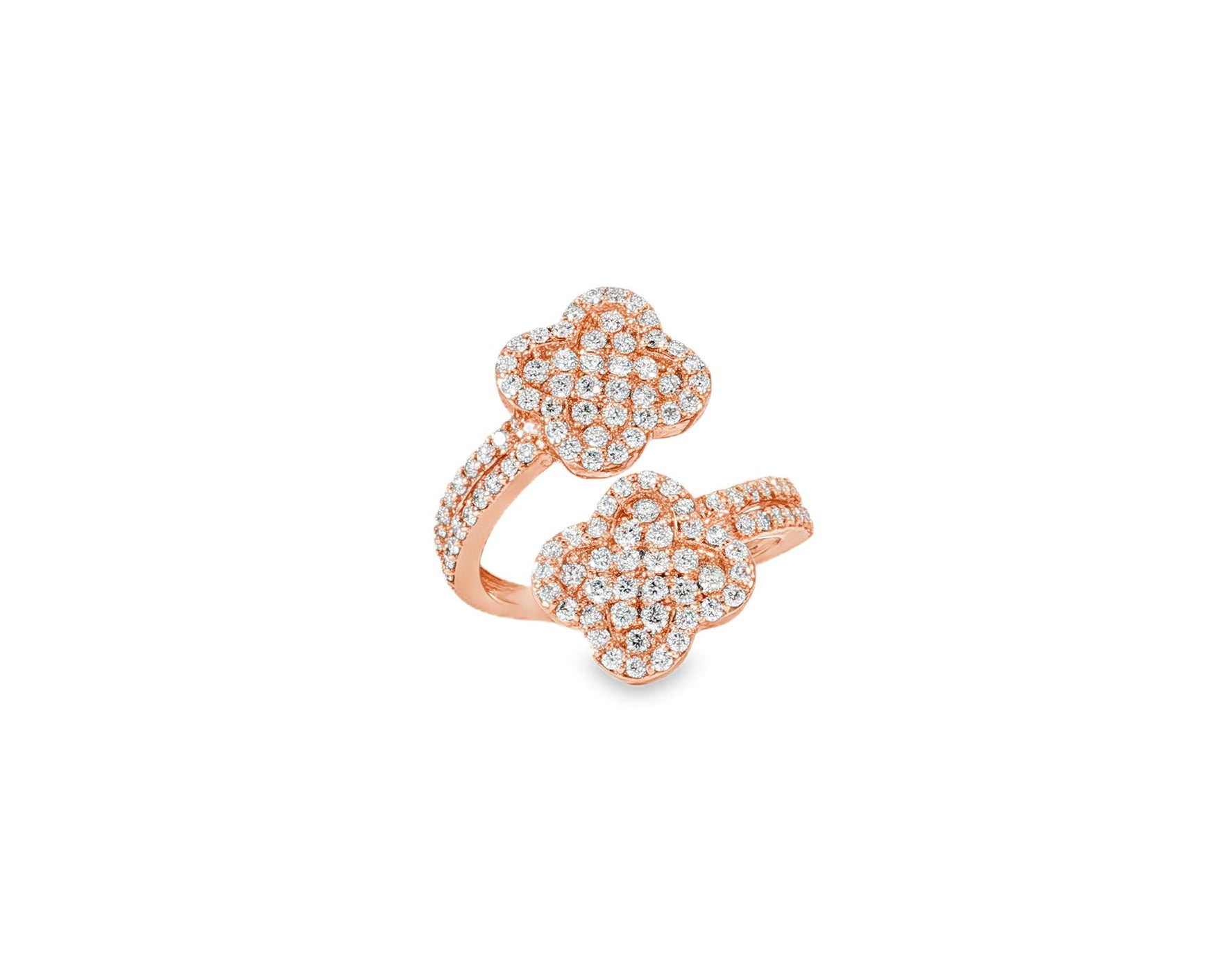 14k Gold Diamond Floral Bypass Ring with Pave Clover Design 1.25ct - AVI THE JEWELER