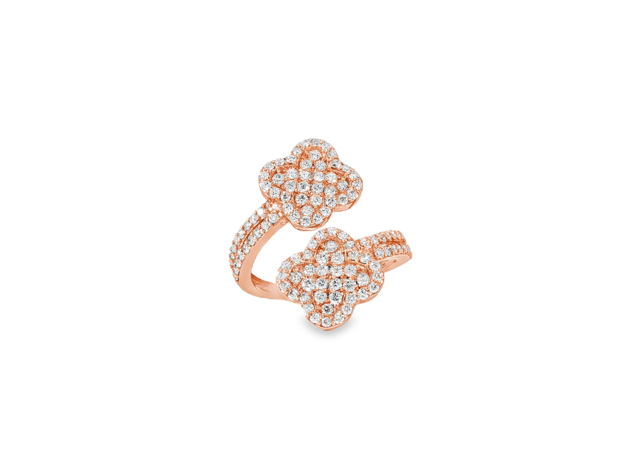 14k Gold Diamond Floral Bypass Ring with Pave Clover Design 1.25ct - AVI THE JEWELER