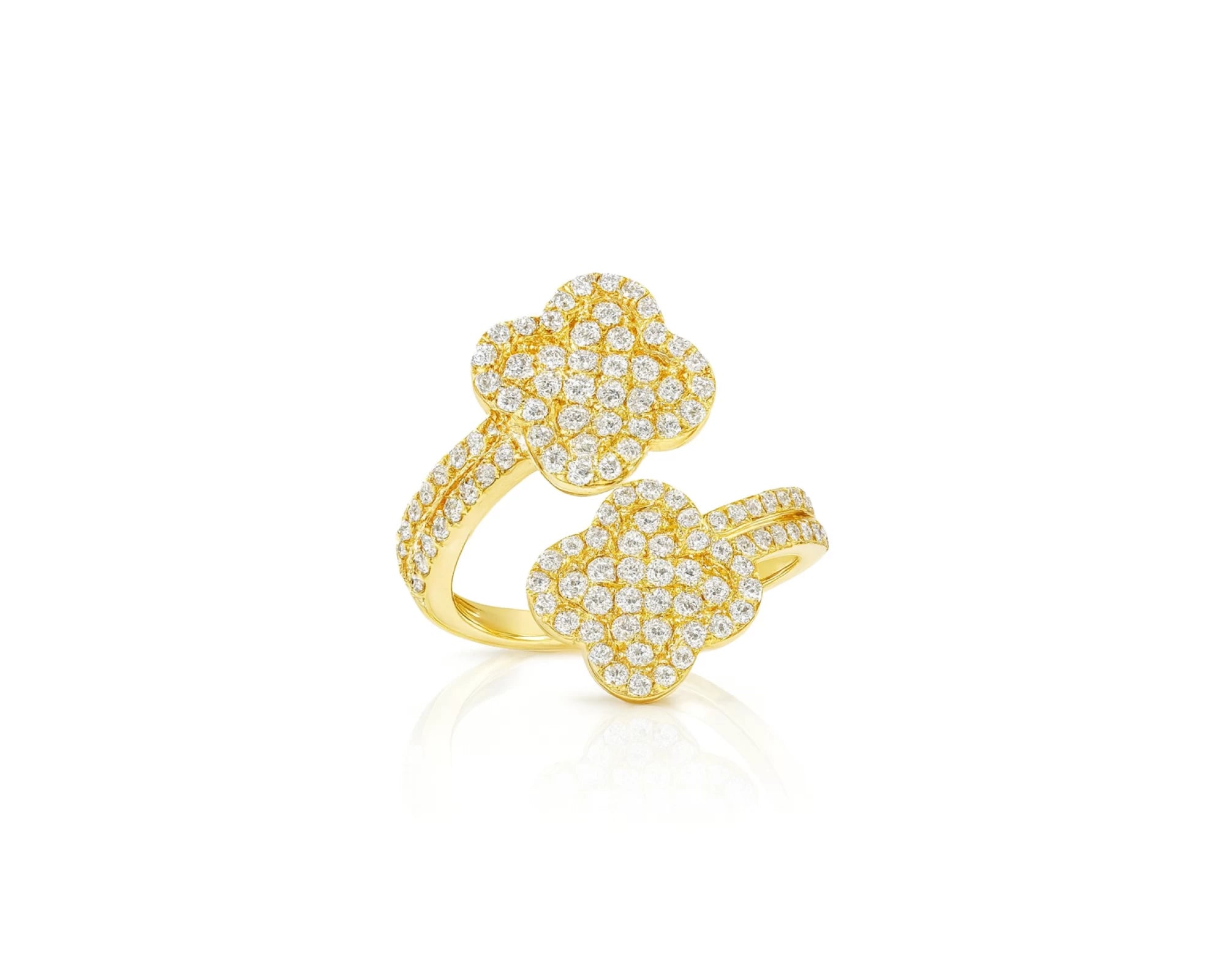 14k Gold Diamond Floral Bypass Ring with Pave Clover Design 1.25ct – lifestyle 665