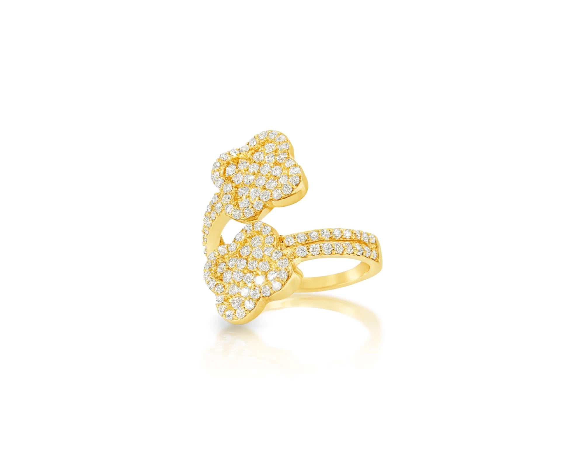 14k Gold Diamond Floral Bypass Ring with Pave Clover Design 1.25ct – lifestyle 667