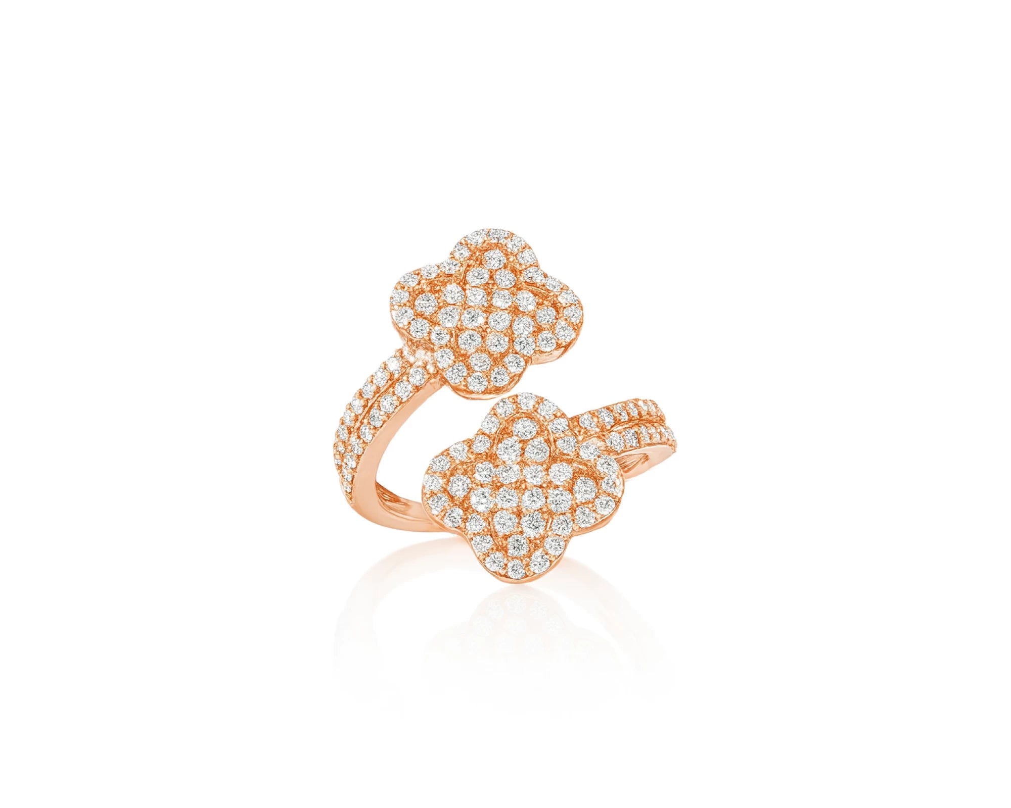14k Gold Diamond Floral Bypass Ring with Pave Clover Design 1.25ct – lifestyle 670