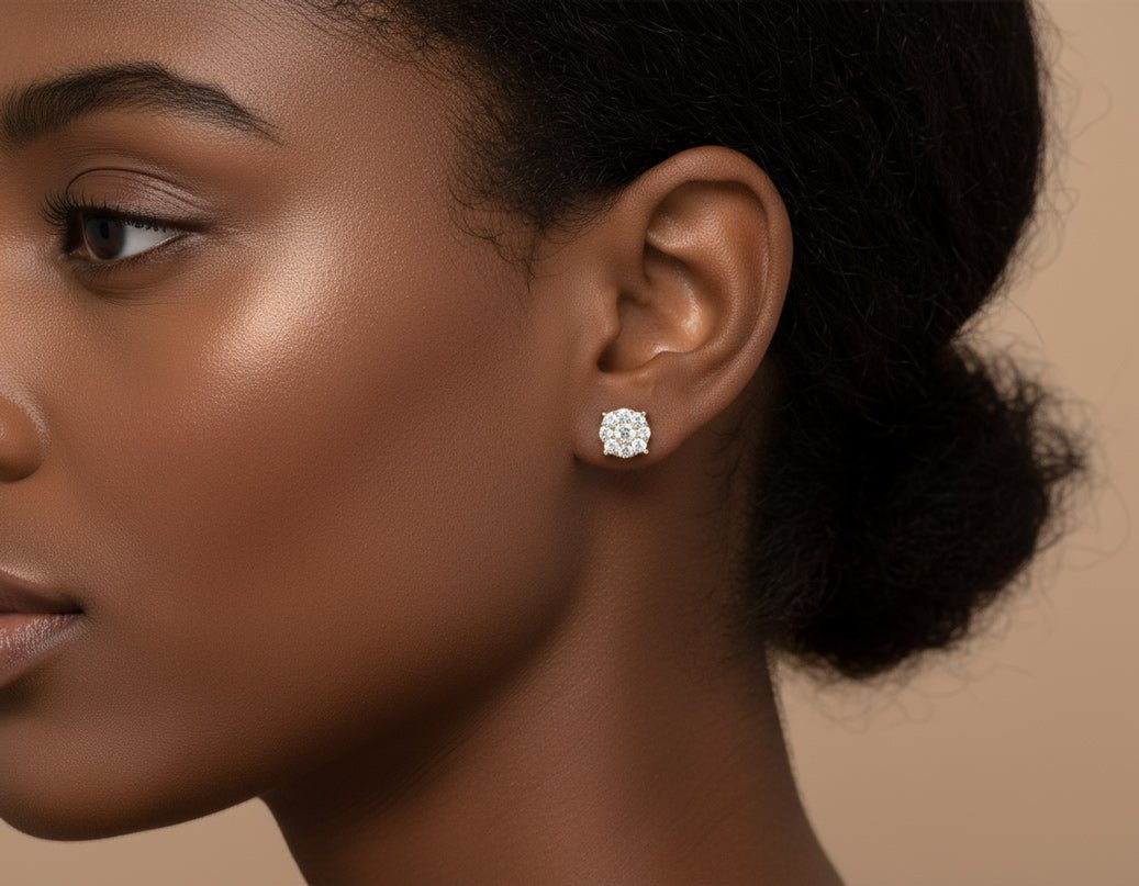 14k Gold Diamond Floral Cluster Earrings Round Brilliant Cut [0.25ct – 1.00ct] - AVI THE JEWELER