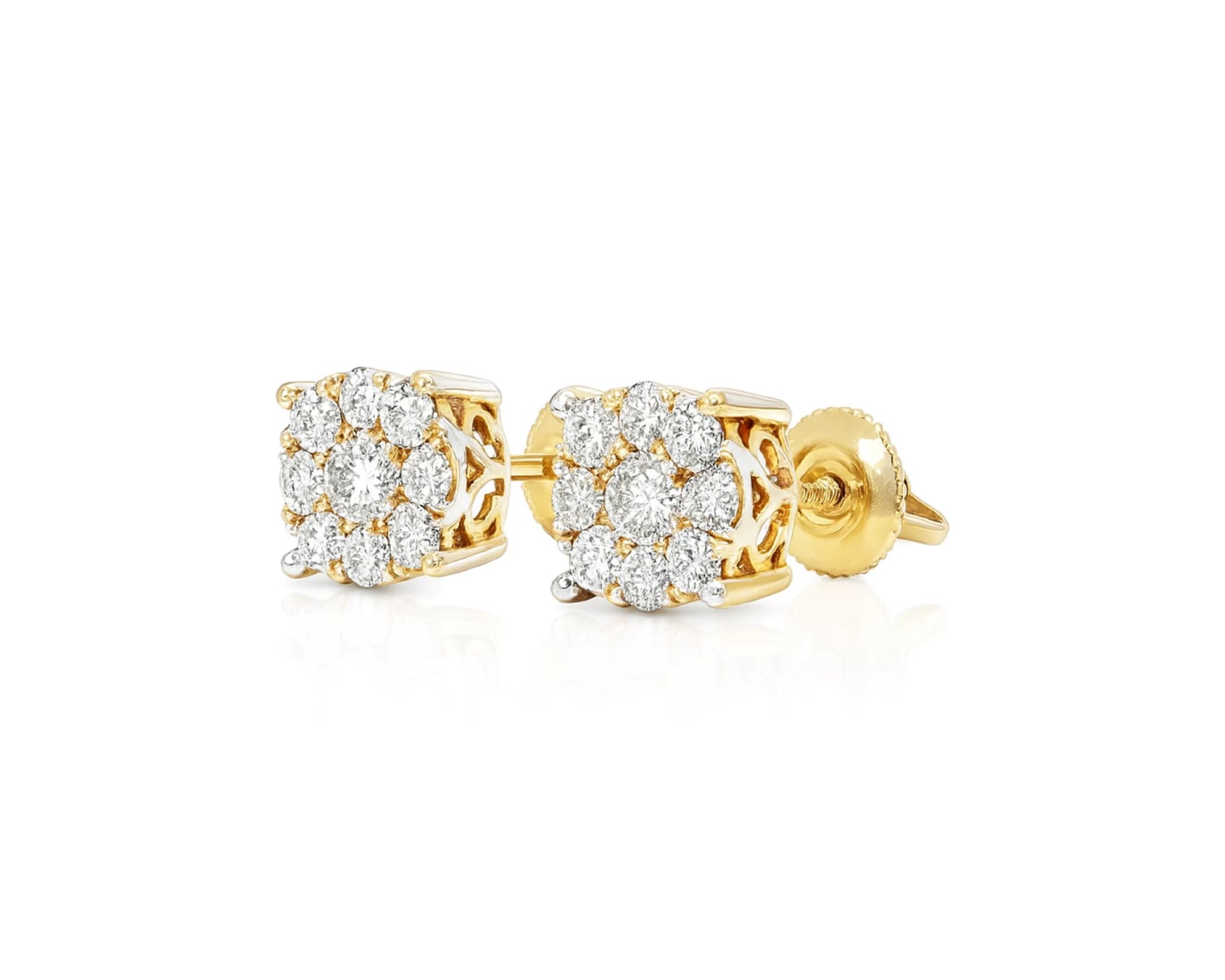 14k Gold Diamond Floral Cluster Earrings Round Brilliant Cut [0.25ct – 1.00ct] – lifestyle 3998