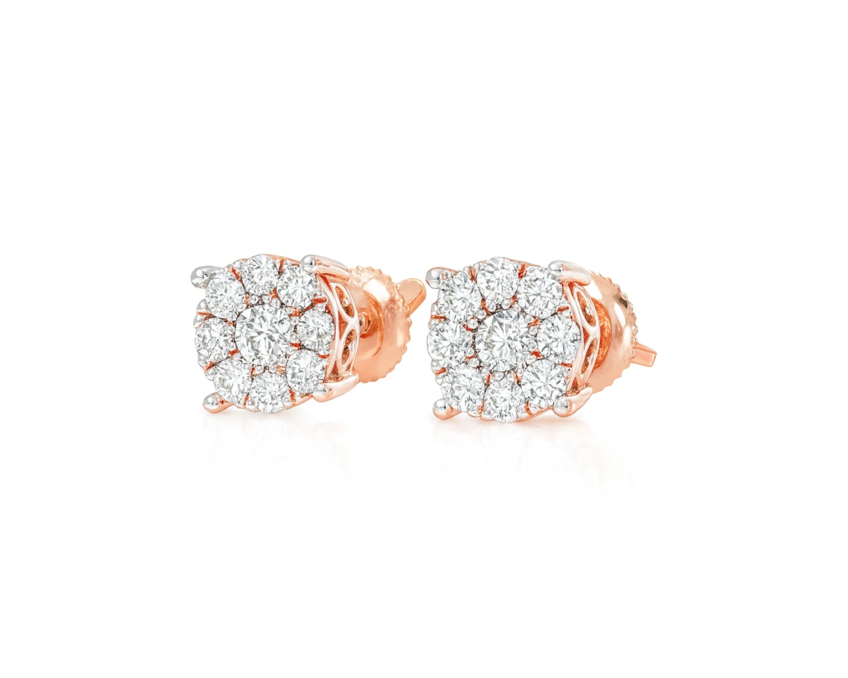 14k Gold Diamond Floral Cluster Earrings Round Brilliant Cut [0.25ct – 1.00ct] – lifestyle 3999