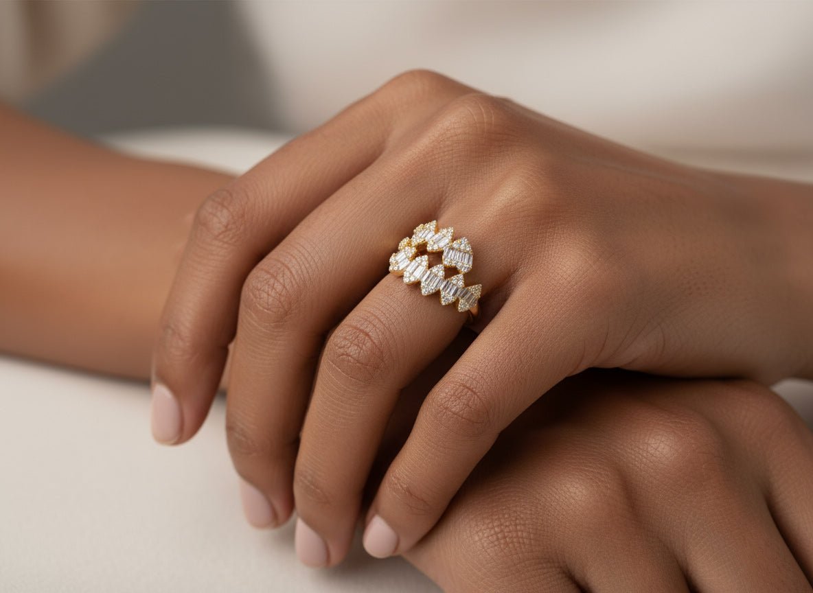 14k Gold Diamond Floral Eternity Ring with Baguette & Round 1.10ct - AVI THE JEWELER