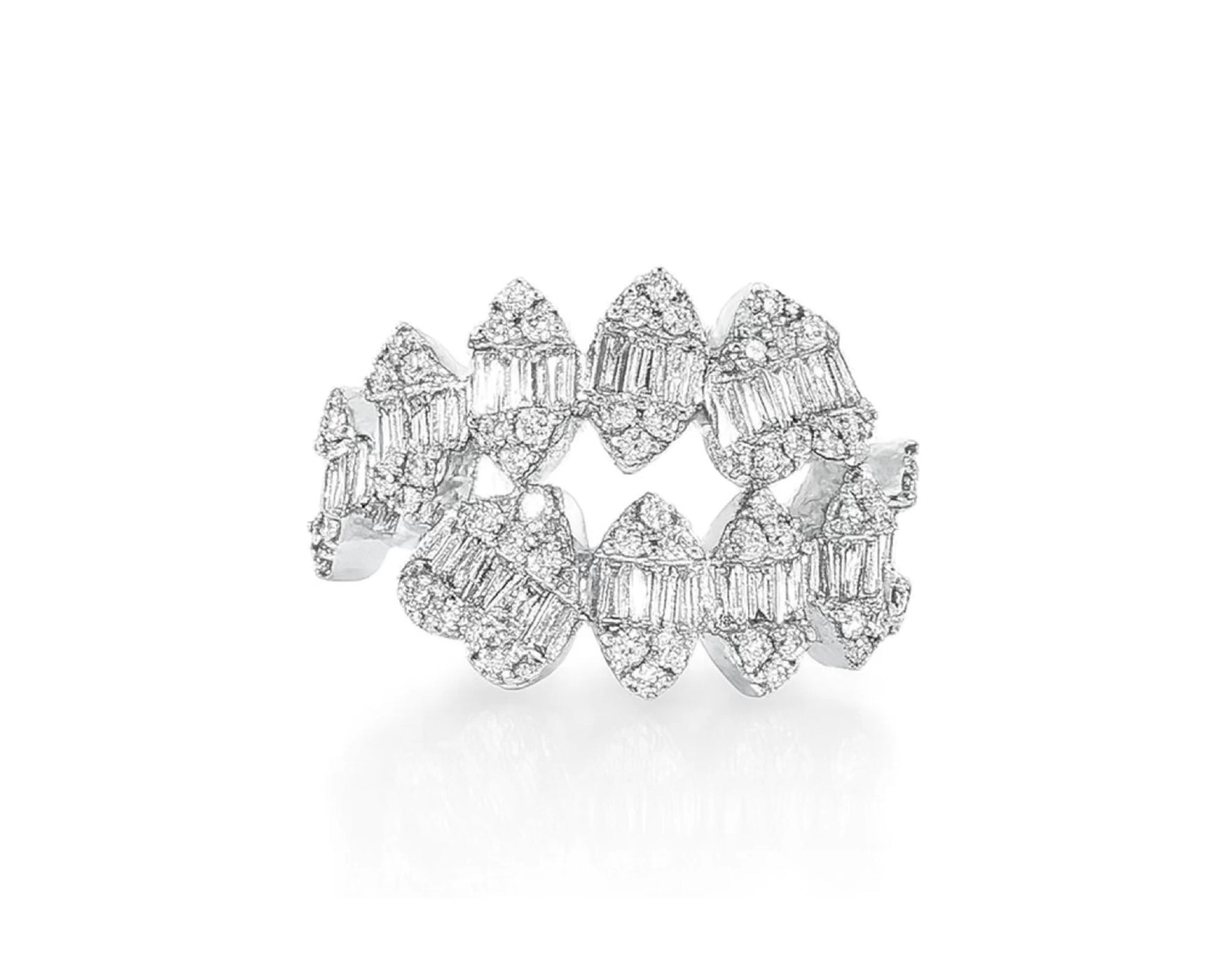 14k Gold Diamond Floral Eternity Ring with Baguette & Round 1.10ct – lifestyle 631
