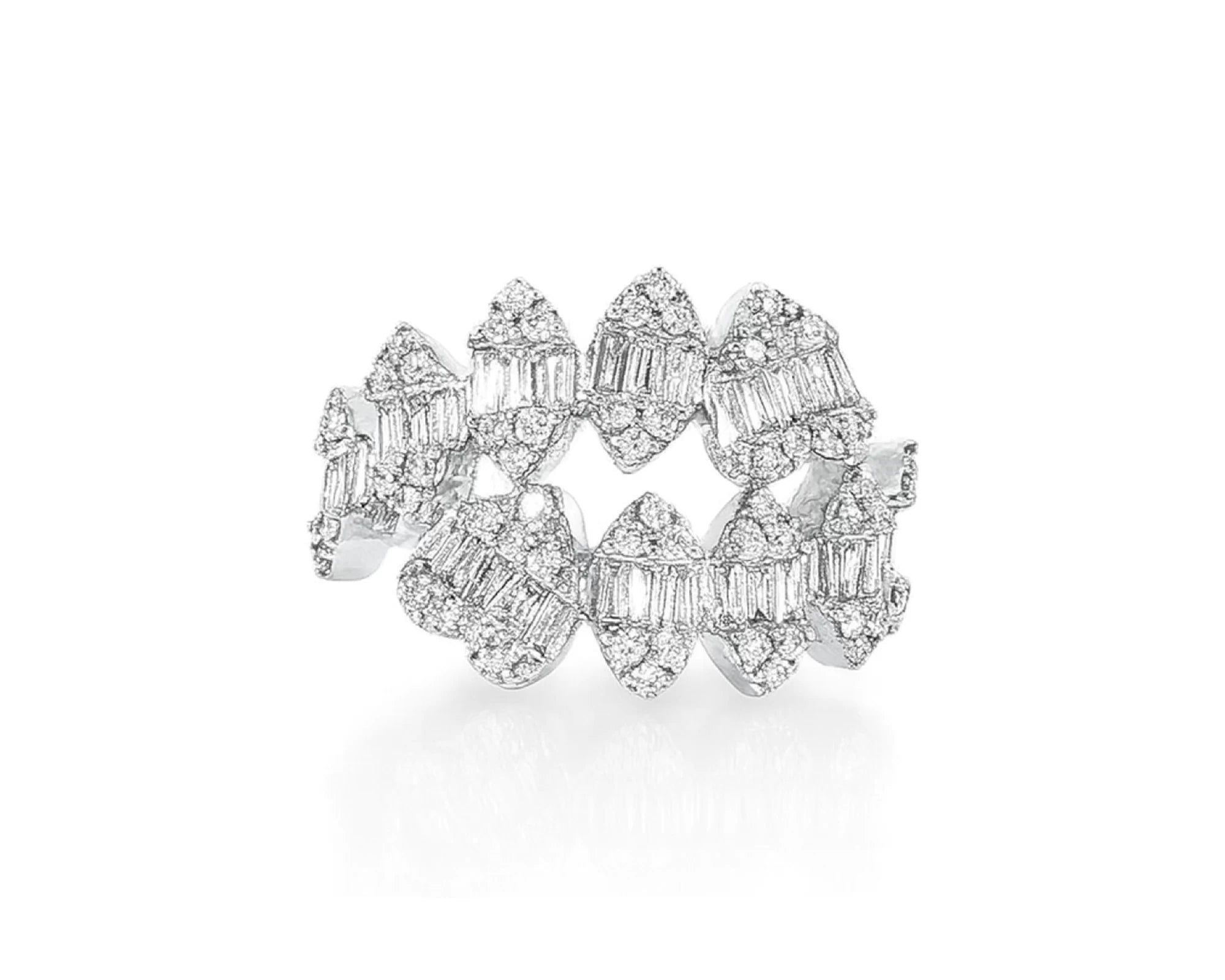 14k Gold Diamond Floral Eternity Ring with Baguette & Round 1.10ct – lifestyle 631