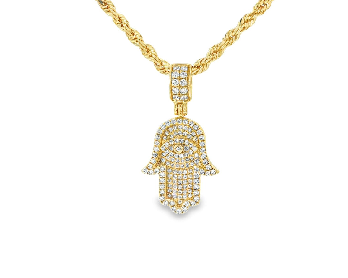 14k Gold Diamond Hamsa Hand Pendant with Round - Cut Design 0.90ct - AVI THE JEWELER