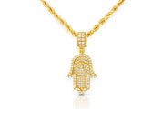14k Gold Diamond Hamsa Hand Pendant with Round-Cut Design 0.90ct