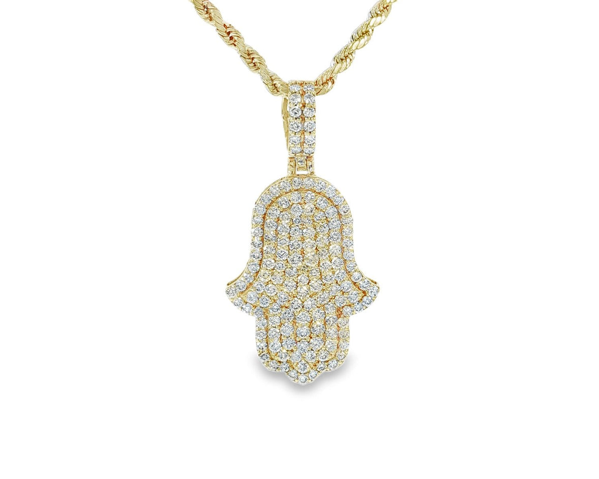 14k Gold Diamond Hamsa Pendant with Full Pave Round - Cut Design 2.19ct - AVI THE JEWELER